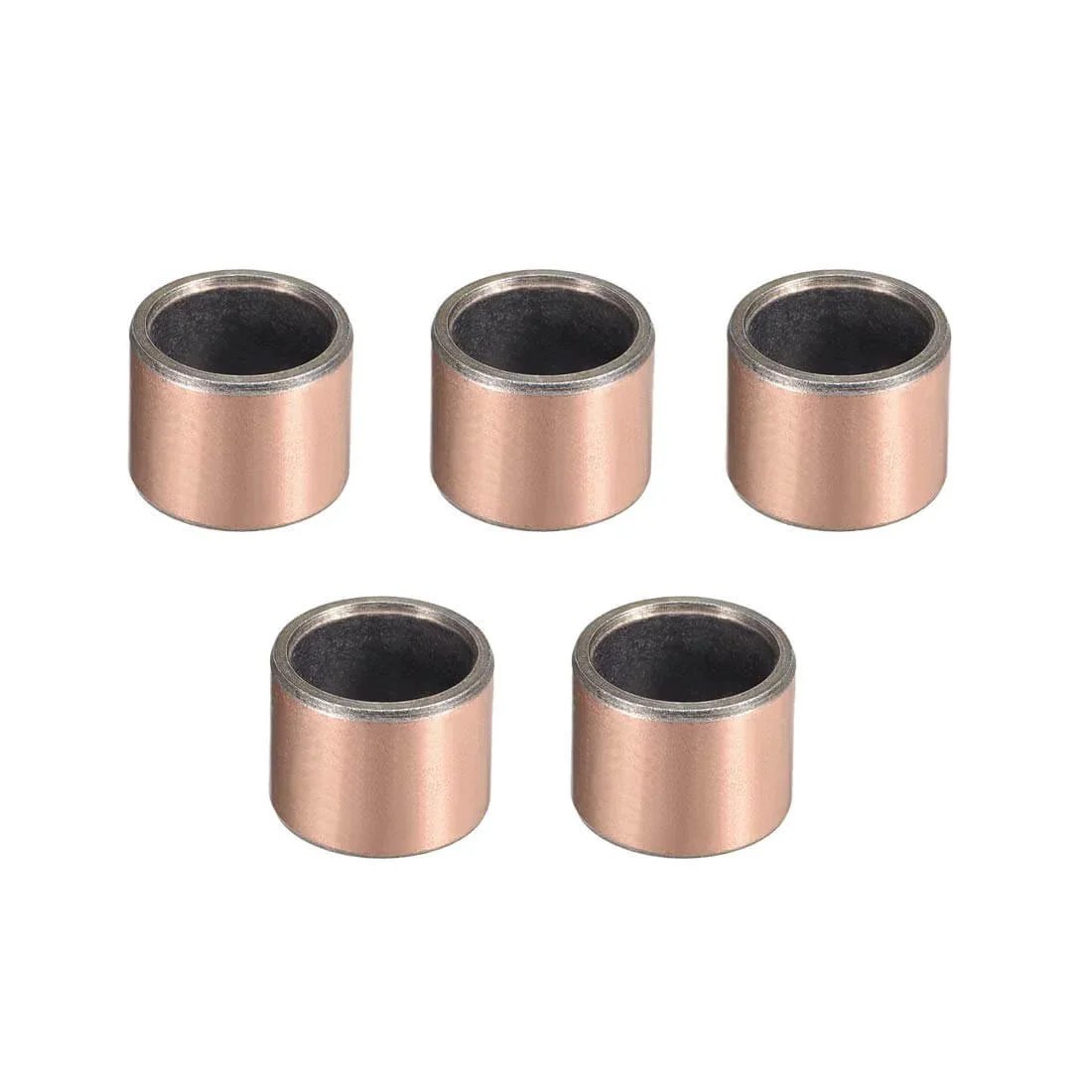 Pack of 5 Sleeve Bearing 12mm Bore 15mm OD 12mm Length Oilless Bronze Sintered Coated Plain Bearings displayed on white background