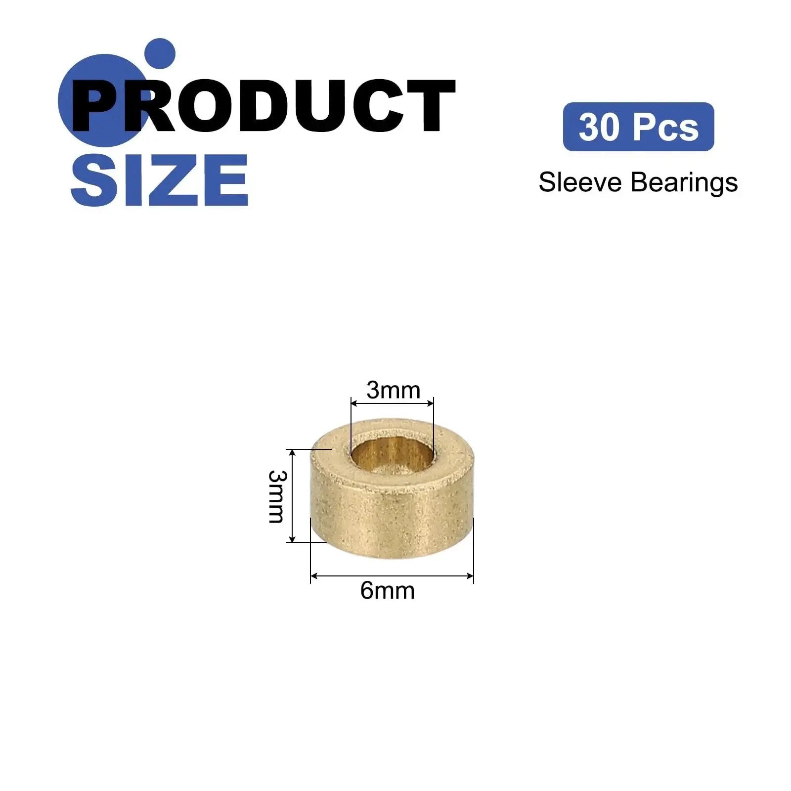 30 Pcs Sleeve Bearings 3mm Bore 6mm Outer Diameter 3mm Length Self Lubricating Sintered Bronze Bushings with size dimensions