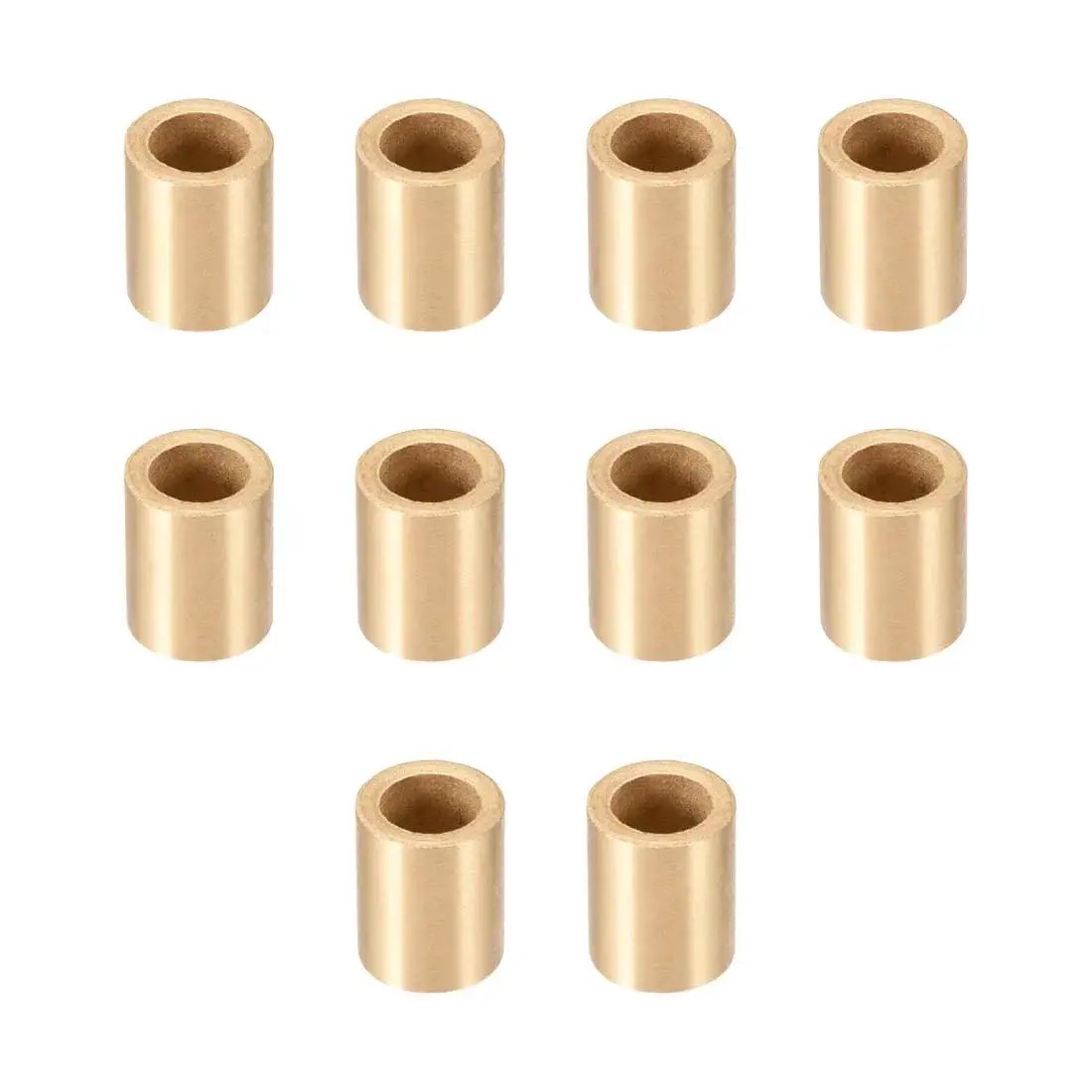 Ten pieces of bearing sleeve 8mm bore 12mm OD 15mm length self lubricating sintered bronze bushings displayed in rows.