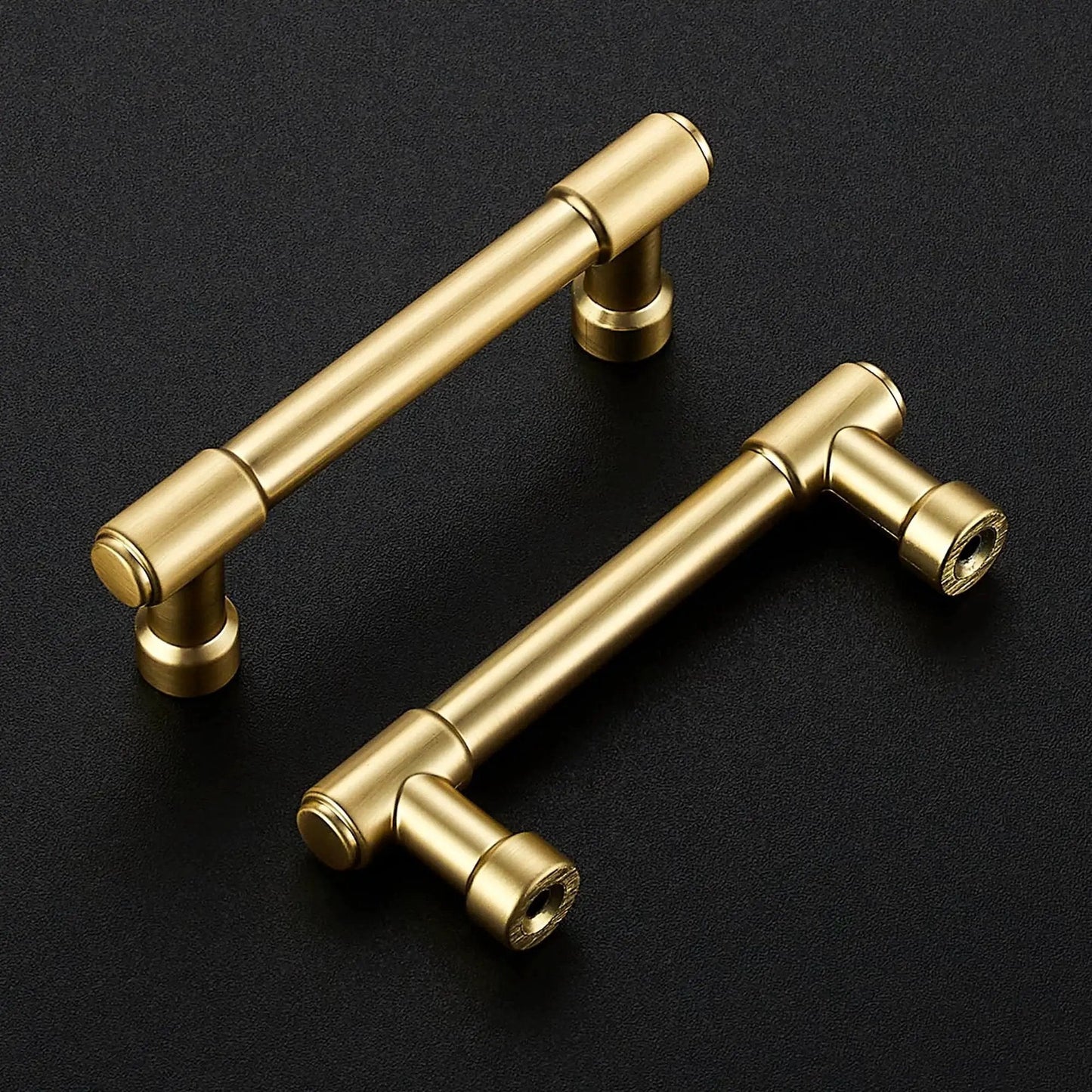 2 Pack 3 Inch Center Kitchen Cabinet Handles in brushed brass, solid zinc alloy dresser pulls, 99 mm total length, 76 mm hole spacing