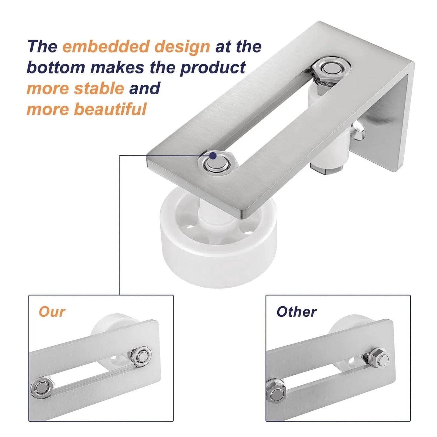 Sliding Barn Door Floor Guide With Bottom Adjustable Roller 8 Setup Options For DIYers Flush Bottom Flat Design Brushed Nickel Stay Roller detail view