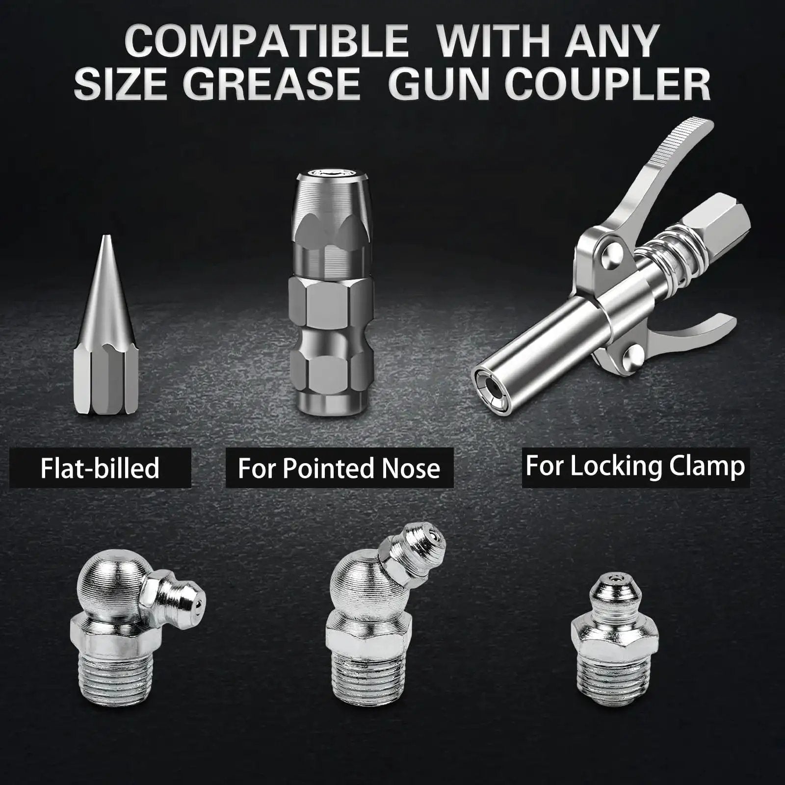 60 Piece Grease Fittings Kit With One Quarter Inch And One Eighth Inch BSP Threads Featuring Ninety Degree Forty Five Degree And Straight Angles