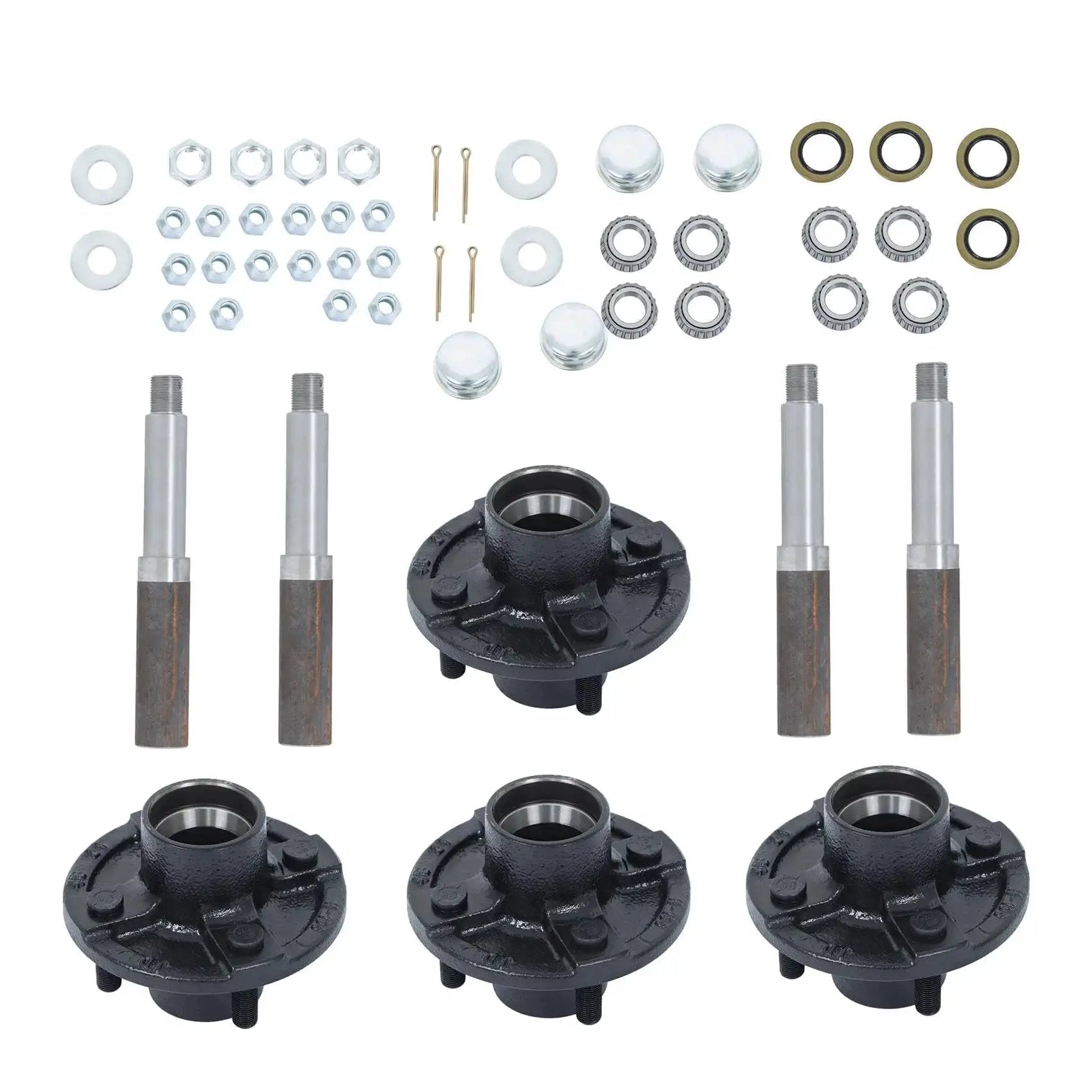 Set Of Four Trailer Hub Kit For BT8 Spindle With 4 On 4 Inch And 1 Inch Round Hubs And Bearing Kit Marine Grade Stainless Steel Built Tough
