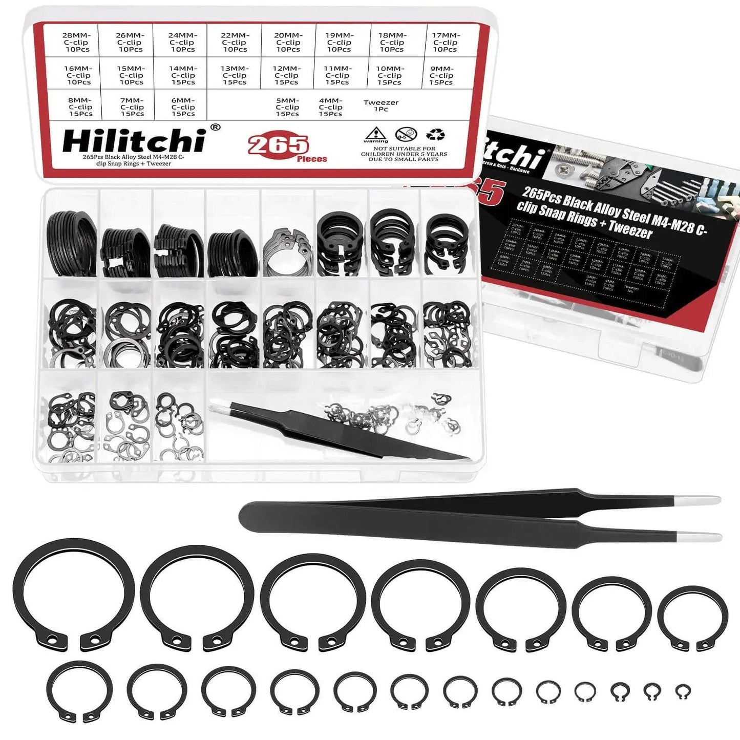 All In One No Fuss C Clip External Retaining Rings Kit With 266 Pieces In 21 Sizes M4 To M28 And Tweezers Manganese Steel Snap Ring Set