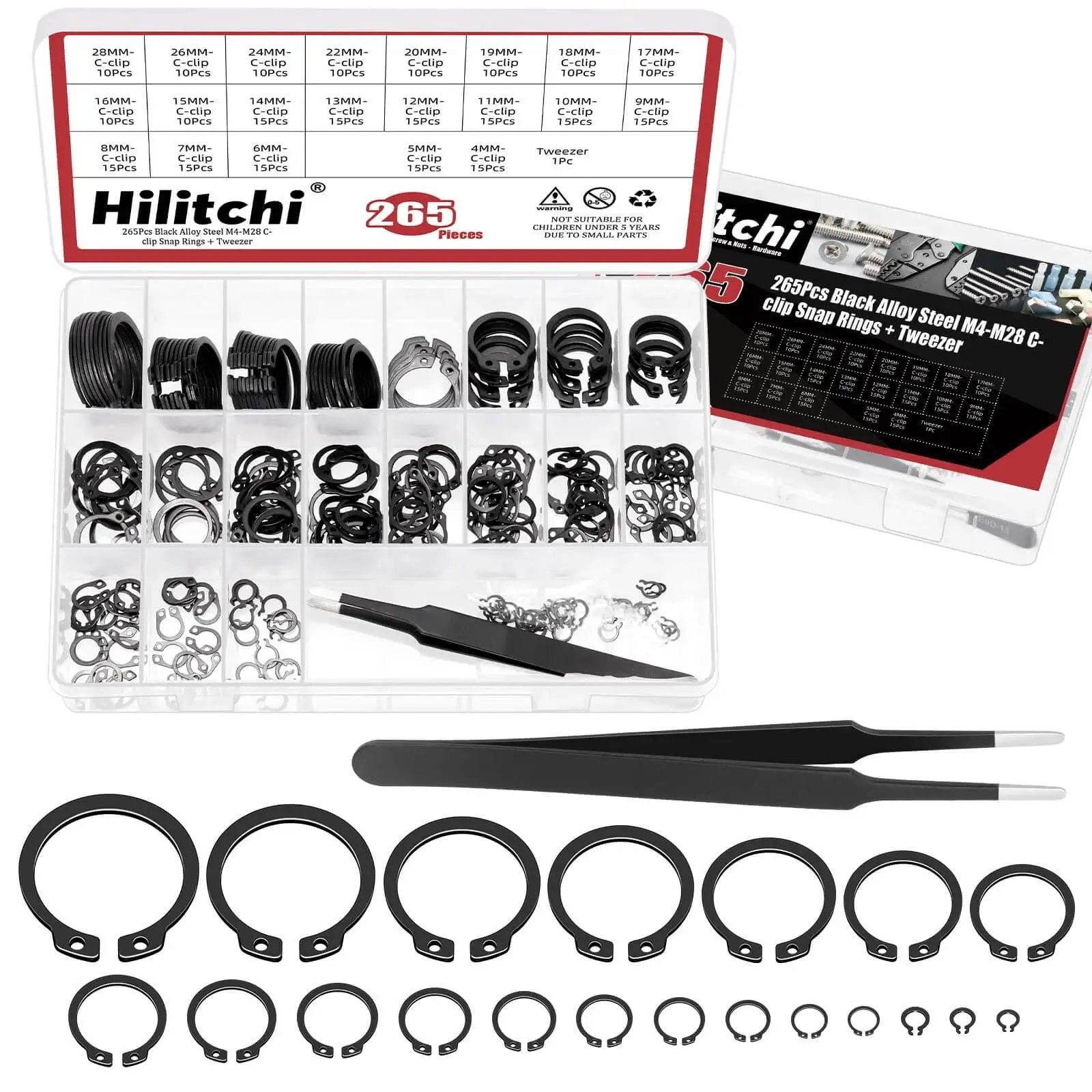 All In One No Fuss C Clip External Retaining Rings Kit With 266 Pieces In 21 Sizes M4 To M28 And Tweezers Manganese Steel Snap Ring Set