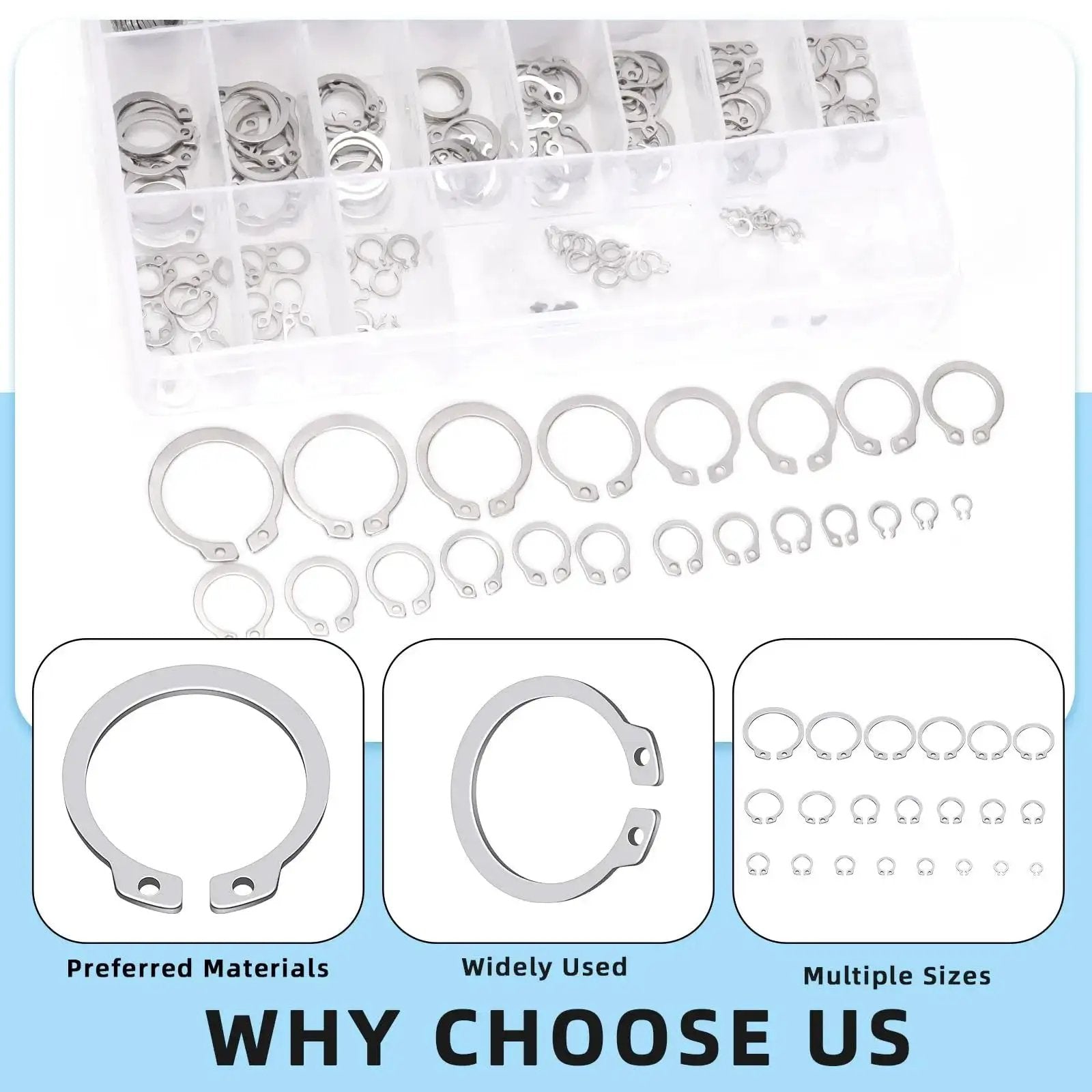 Ultimate 211 Piece C Clip External Retaining Ring Set In 304 Stainless Steel From 4mm To 28mm With 21 Sizes And Included Tweezer By Glarks