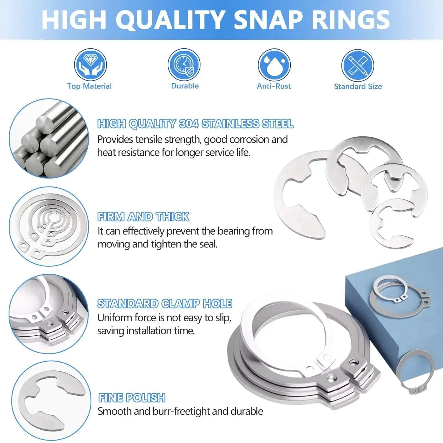Diagram of 850 Piece C Clip And Snap Ring Assortment Kit In 304 Stainless Steel External Retaining Rings for mechanical maintenance.