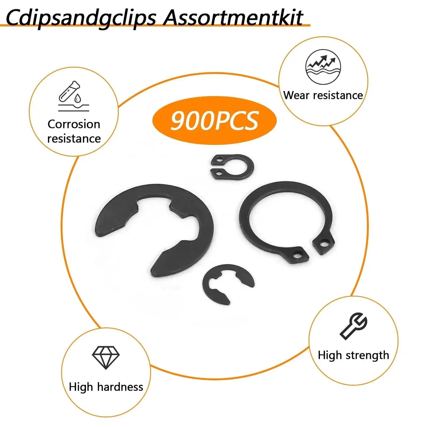900 Pcs C Clips And E Clips Assortment Kit With 24 Sizes External Retaining Rings Snap Rings Set In Black Carbon Steel