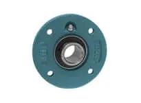 Front view of UCME206 30mm wide set screw piloted flange ball bearing single unit 4-bolt mount for linear slide units, machinery, conveyor.