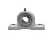 Front view of 1-1/4 in Set-Screw Pillow Block Bearing MUCPPL206-20W with stainless insert and white plastic housing.