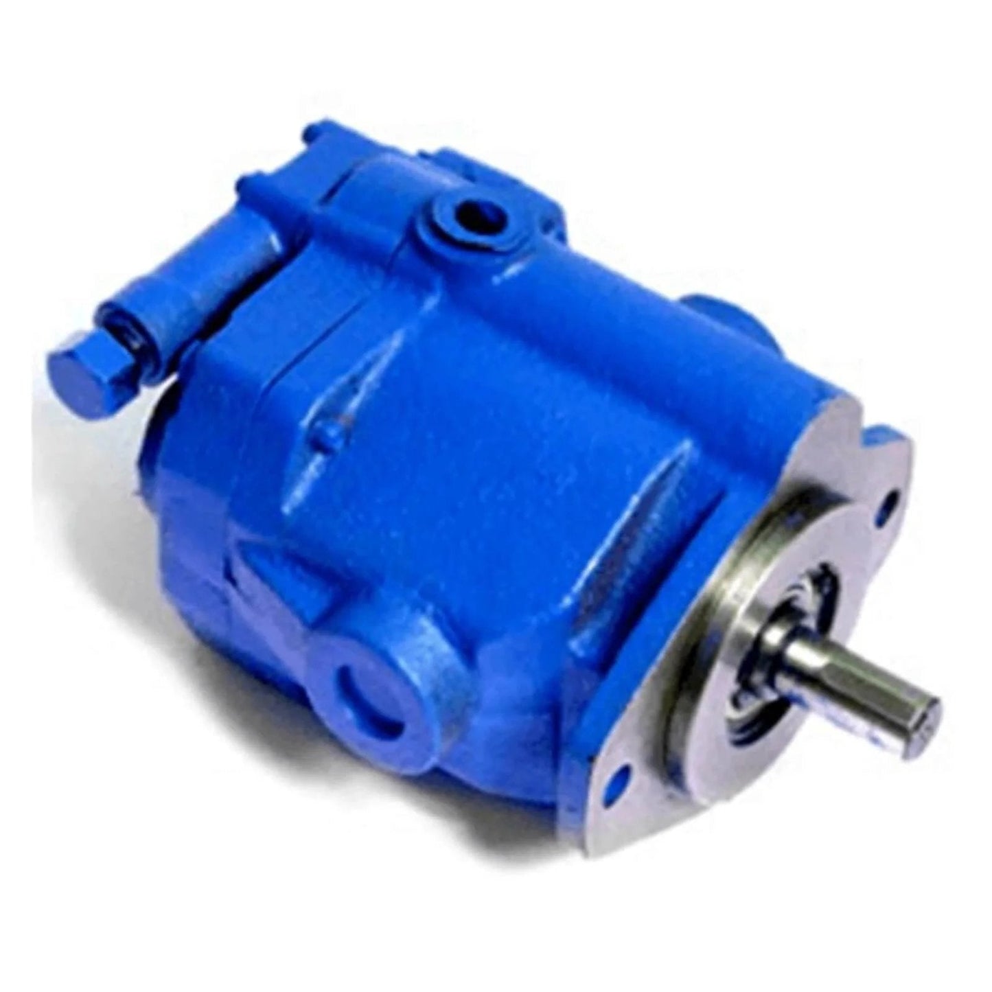 Blue CAARLA Hydraulic Axial Piston Pump PVB5, compact design, side view, showing metal shaft and fittings for hydraulic applications