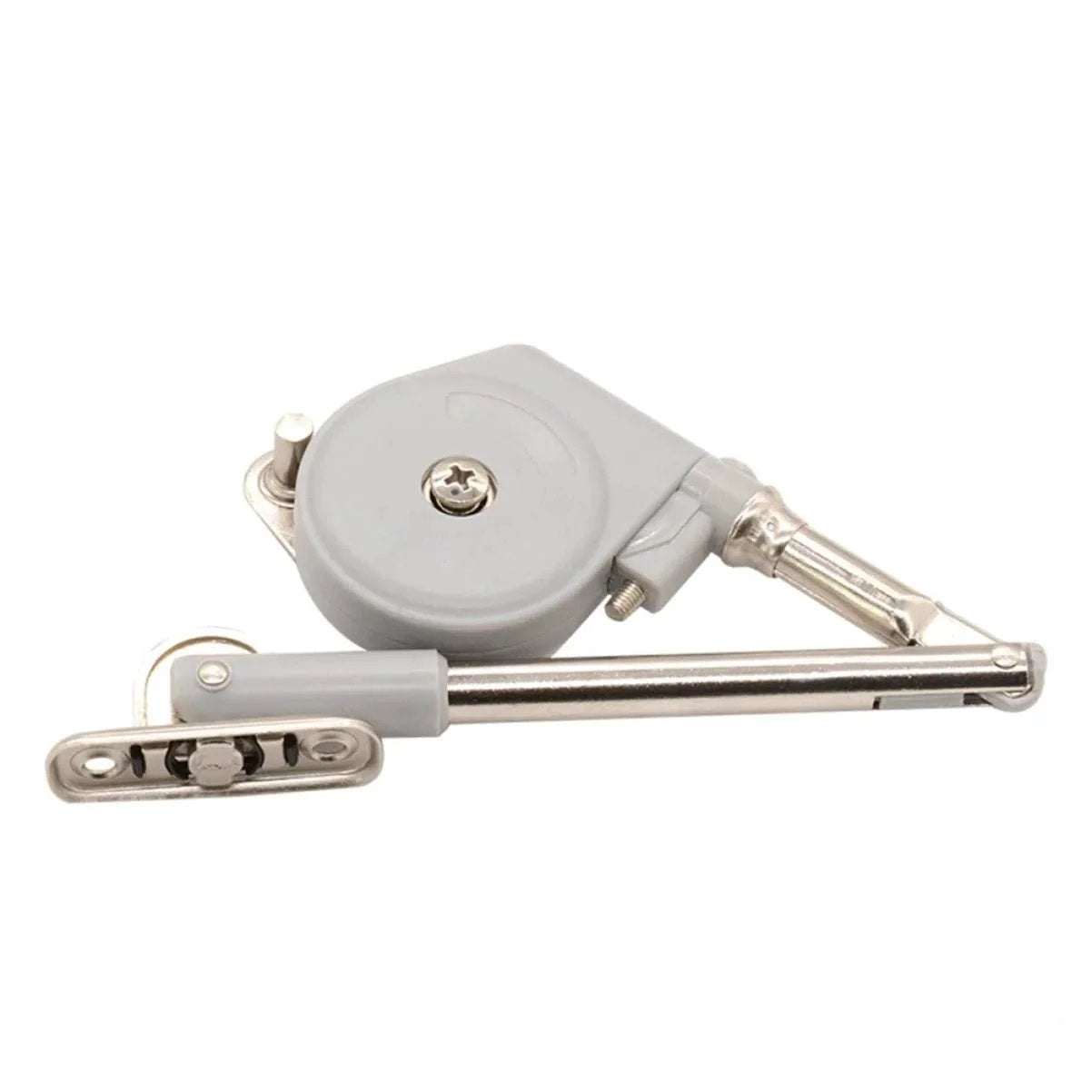 Drop Down Short Cabinet Door Gas Strut Hydraulic Gas Spring Heavy Duty Support Rod in satin silver, shown folded.