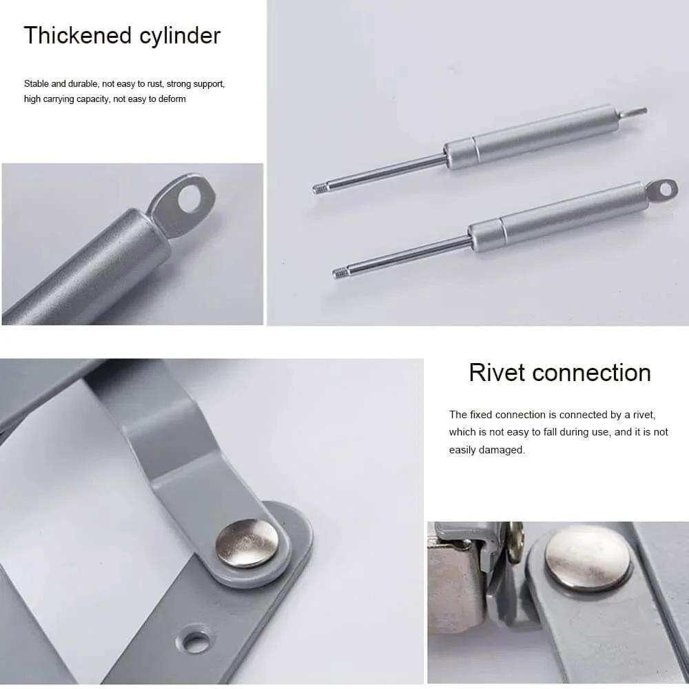 Detail view of Cabinet Door Hinges, Lift Up Mechanism Support Vertical Swing Lifting Stay Strut Hydraulic Cylinder, showing thickened cylinder and rivet connection.