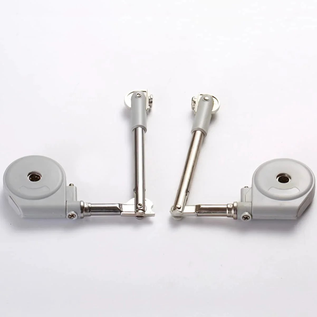 Pair of Drop Down Short Cabinet Door Gas Strut Hydraulic Gas Spring Heavy Duty Support Rods in gray and silver finish.