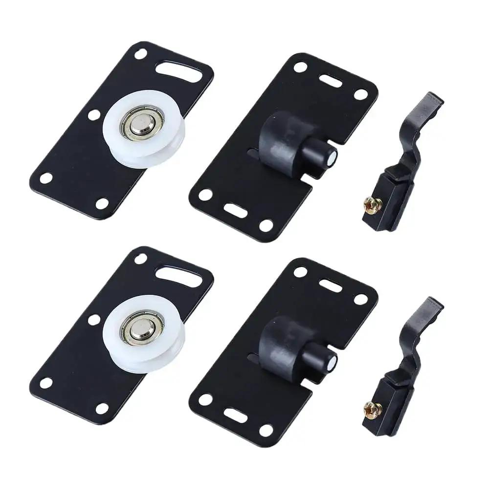 Two Set Cabinet Sliding Door Pulley Roller Hardware Kit with Silent Nylon Bottom Wheels and Top Switch Pulleys, components visible