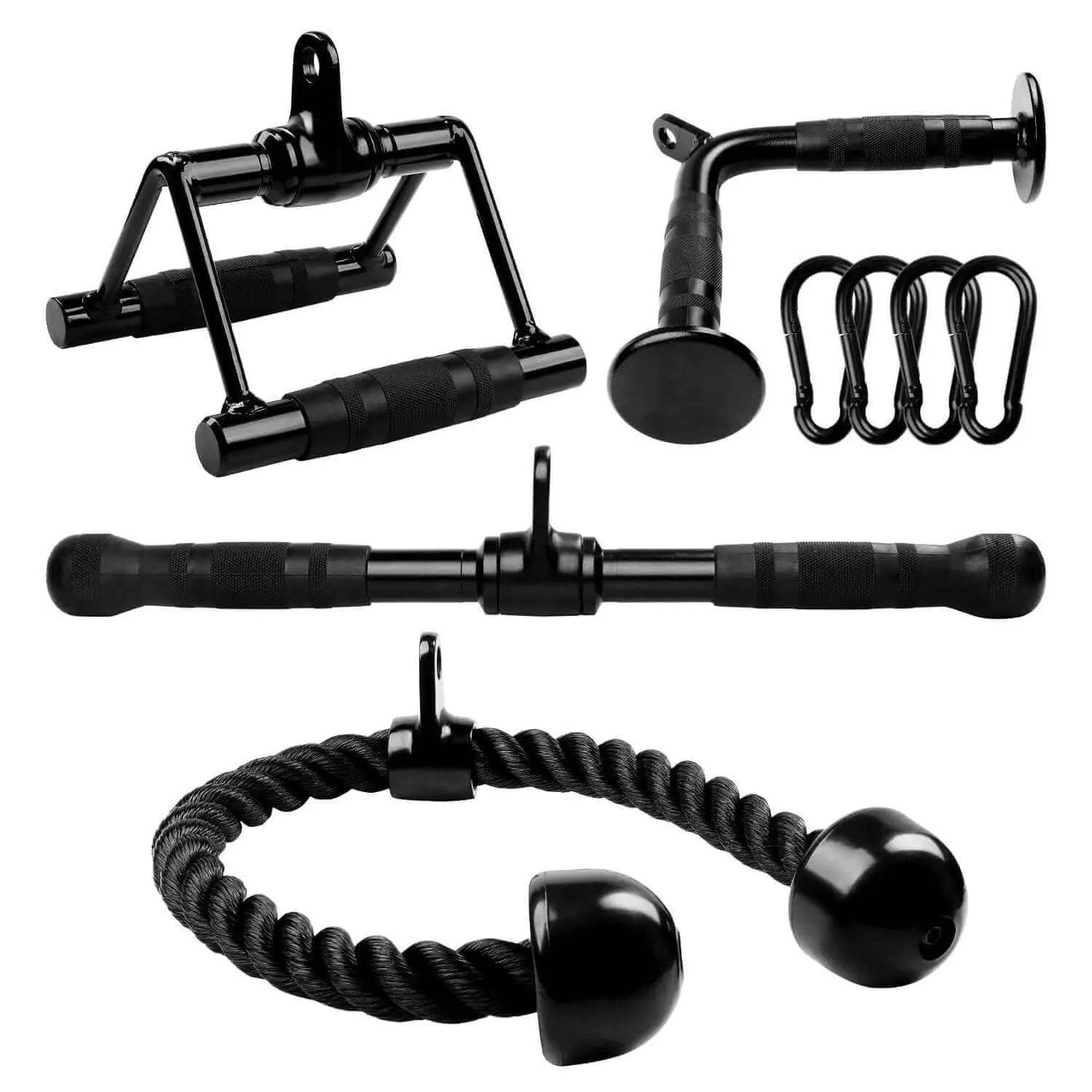 Combo Cable Attachment Set For Home Gym Includes Tricep Rope 27 Inch Double D Handle With Rubber Grips Straight Bar And V Bar