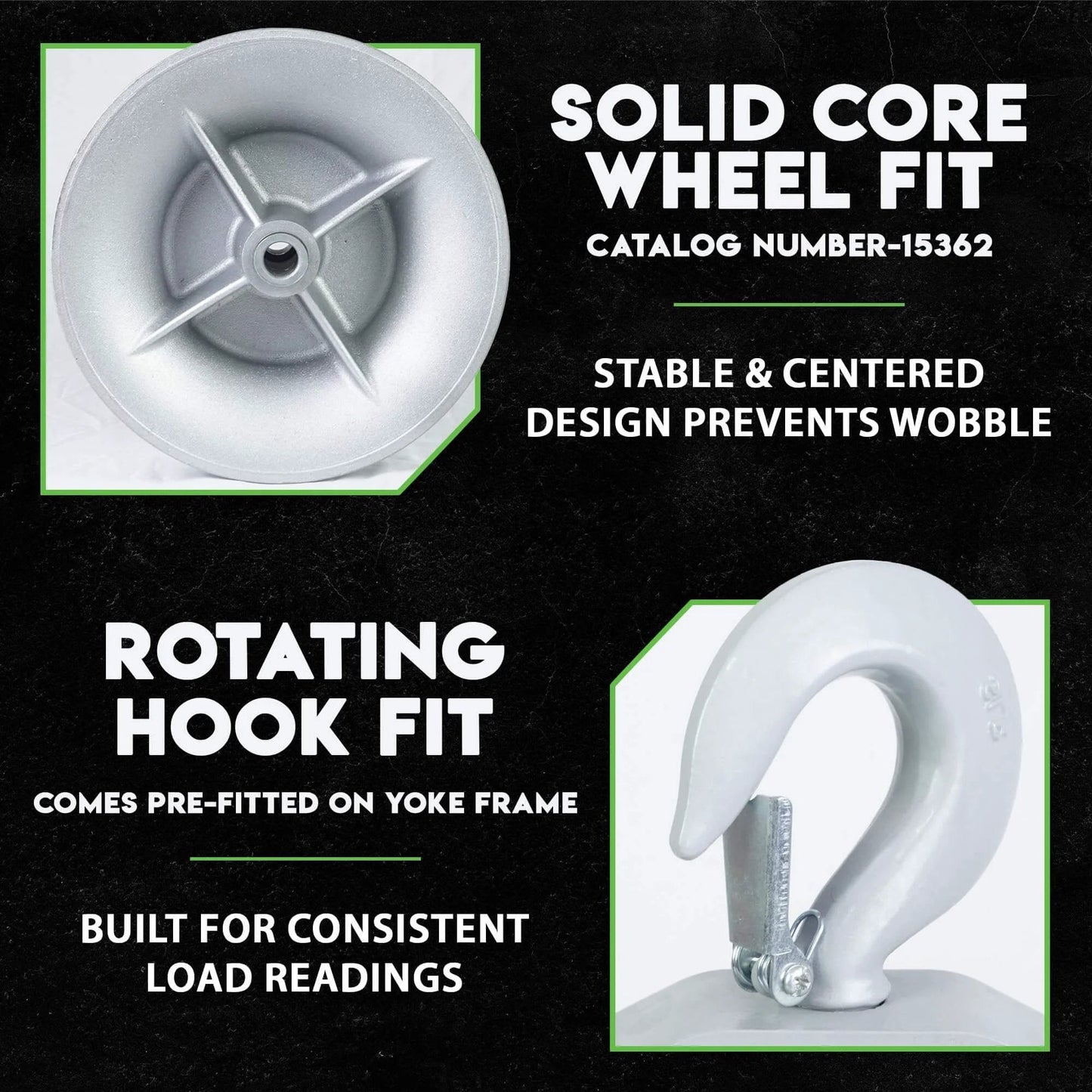 Image showing 6" Diameter, Cable Puller Sheave with solid core wheel fit and rotating hook. Compatible with Greenlee Pullers 640,6801,6001.