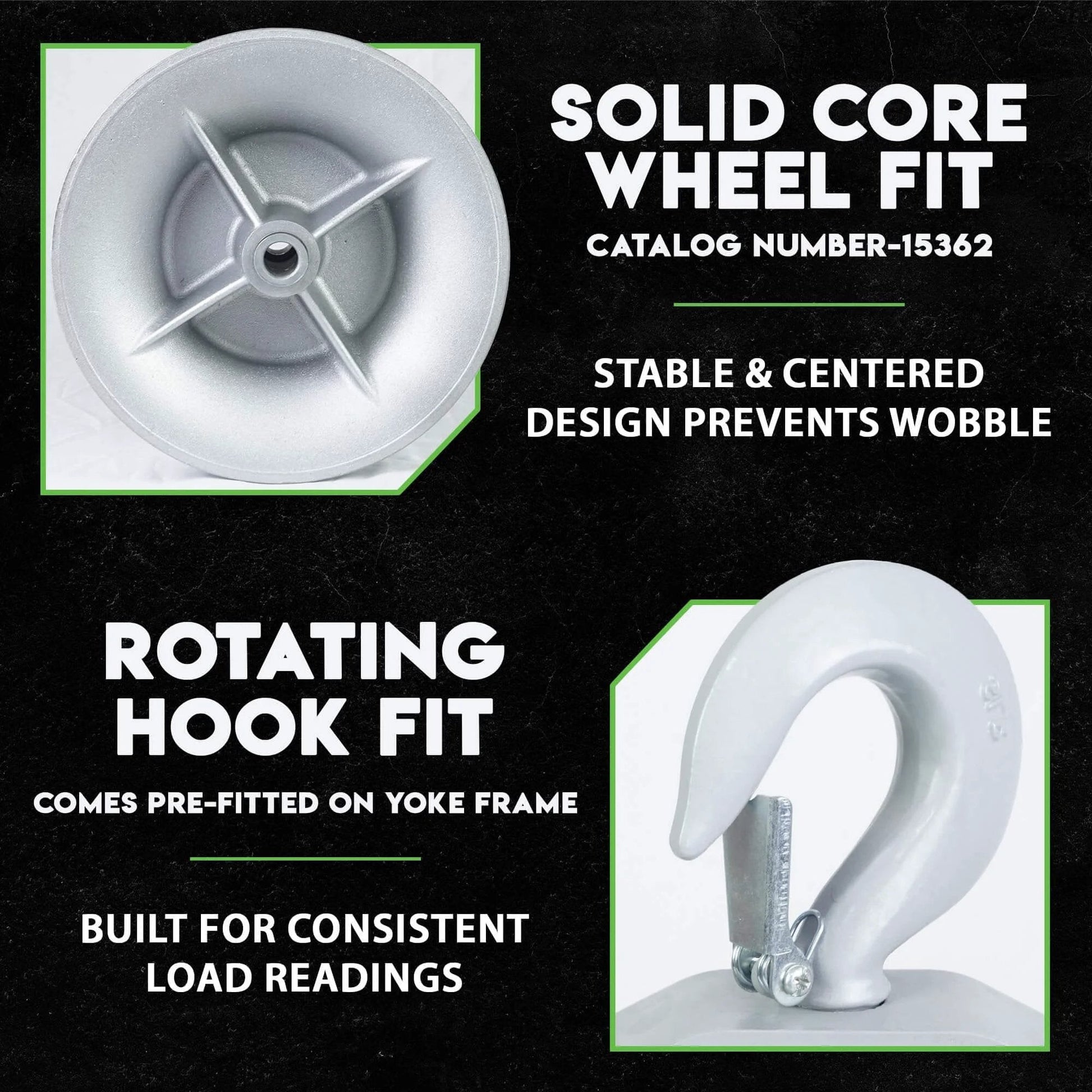 Image showing 6" Diameter, Cable Puller Sheave with solid core wheel fit and rotating hook. Compatible with Greenlee Pullers 640,6801,6001.