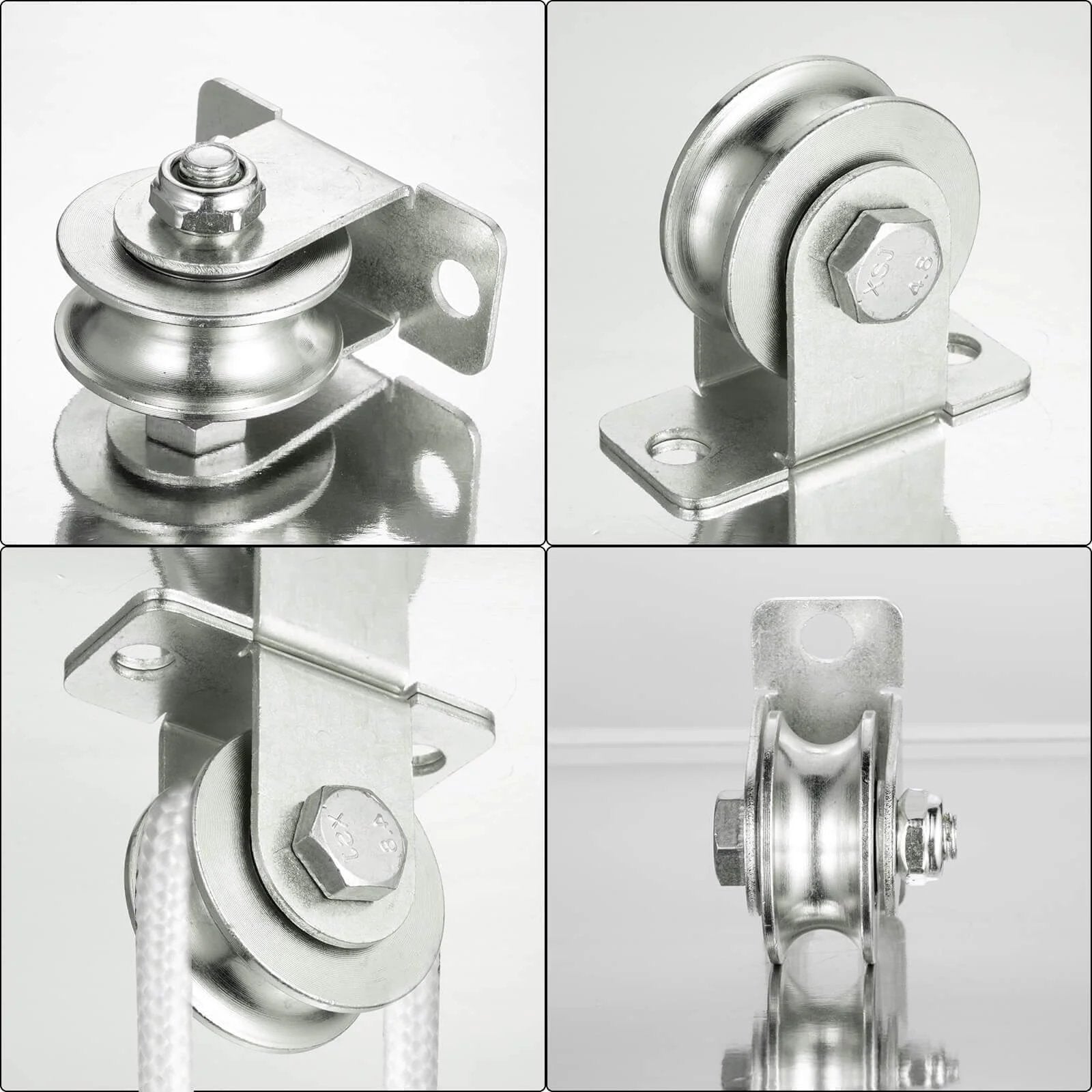 Cable Pulley 48mm Wheel Wall Mount, Bearings Inside, Stainless Steel Rope Pulley for Pulley System, Sliding Gate, Load 1100 LB, 1Pcs