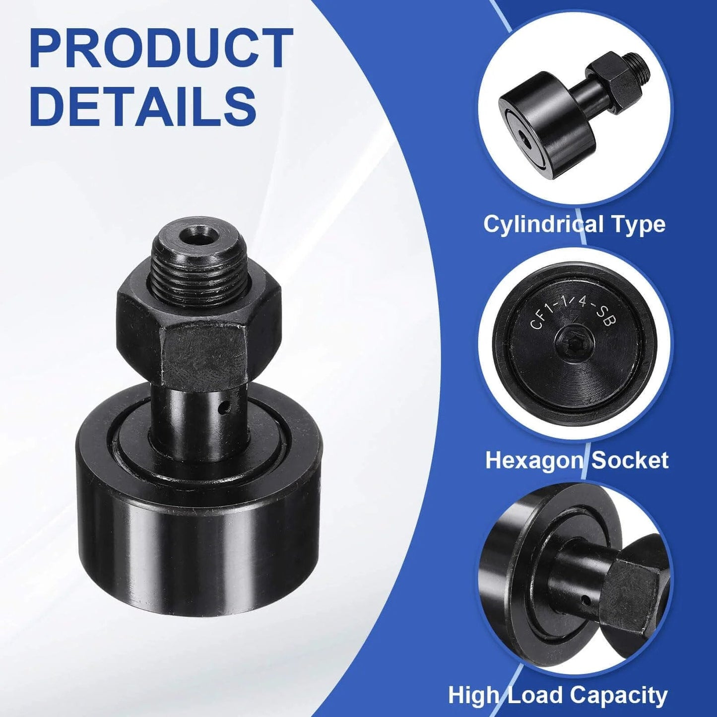 uxcell CF-1-5/8-SB CR26 Cam Follower Track Runner Bearings, chrome steel roller stud track bearing details with hexagon socket