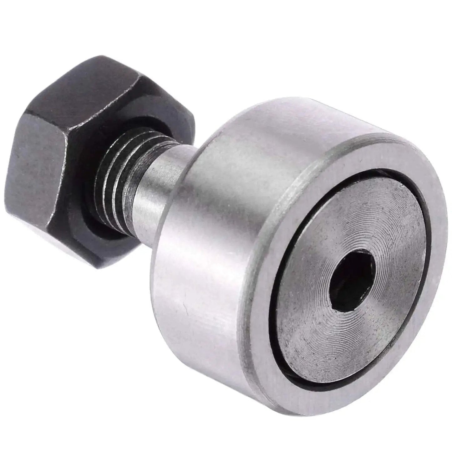 Close-up of CF10-1 Cam Follower Needle Roller Bearing Bolt Kit 26mm OD, precision component, heavy duty steel, for industrial machinery.