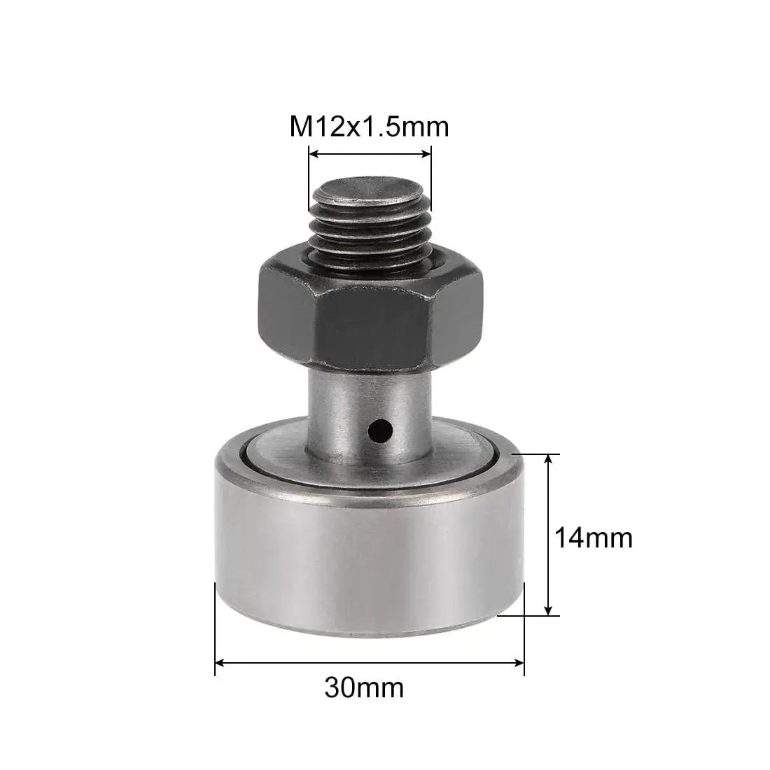 Cam Follower With Needle Rollers For Heavy Duty Cam And Track Applications KR30 Featuring 30mm Roller Diameter And 14mm Roller Width M12 Stud M12x1.5mm Thread Sealed Bearing Steel Construction For High Static And Dynamic Loads Uxcell.
