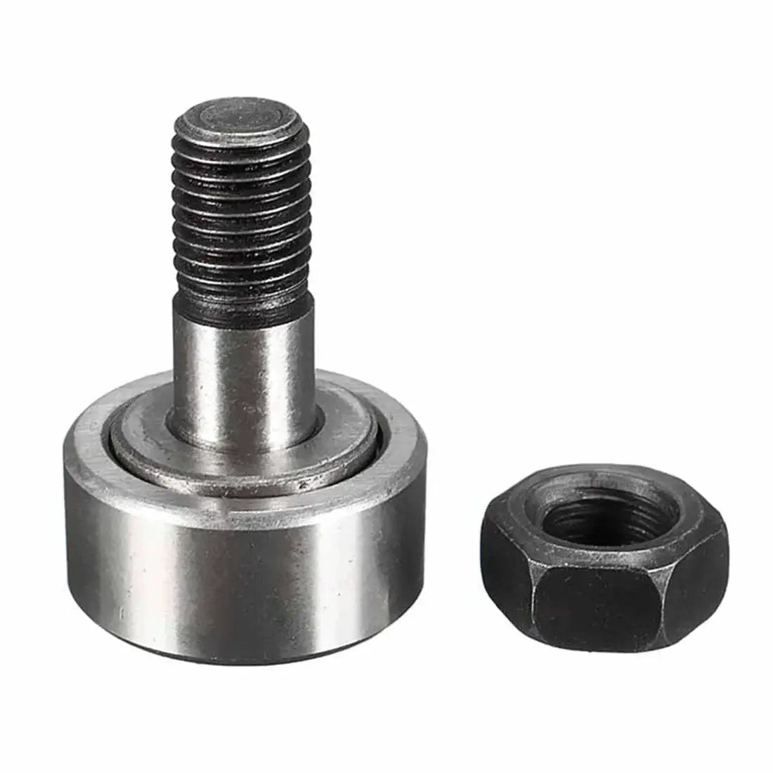 Beefed Up High Load Cam Follower Track Roller Bearing Set, 19mm diameter, M8 stud type, sealed needle roller with nut, close-up view.