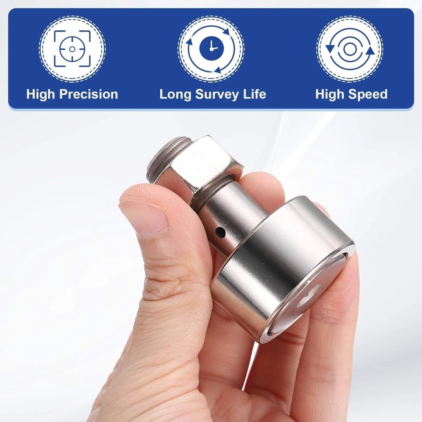 Hand holding ✝️ 3Pcs Cam Follower Track Runner Bearings CF16/KRV35 X Needle Roller Stud, showing M16 stud type and hexagon socket.