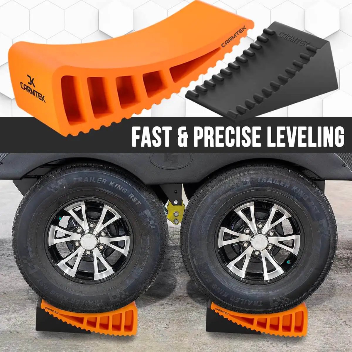Camper Leveler 2 Pack Kit With Curved RV Levelers And Wheel Chocks For Tight Dual Axle Trailers Faster RV Leveling Than Old School Blocks Essential RV Accessories For Travel Trailers Carmtek