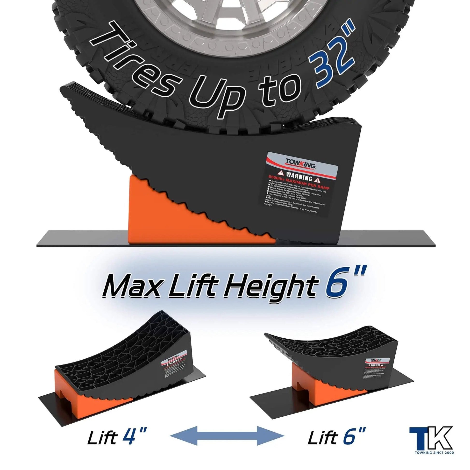 6 Inch Lift Camper Leveling Blocks 2 Pack Heavy Duty Tire Change Ramp Up To 35,000 Lbs GVWR And 32 Inch Tires