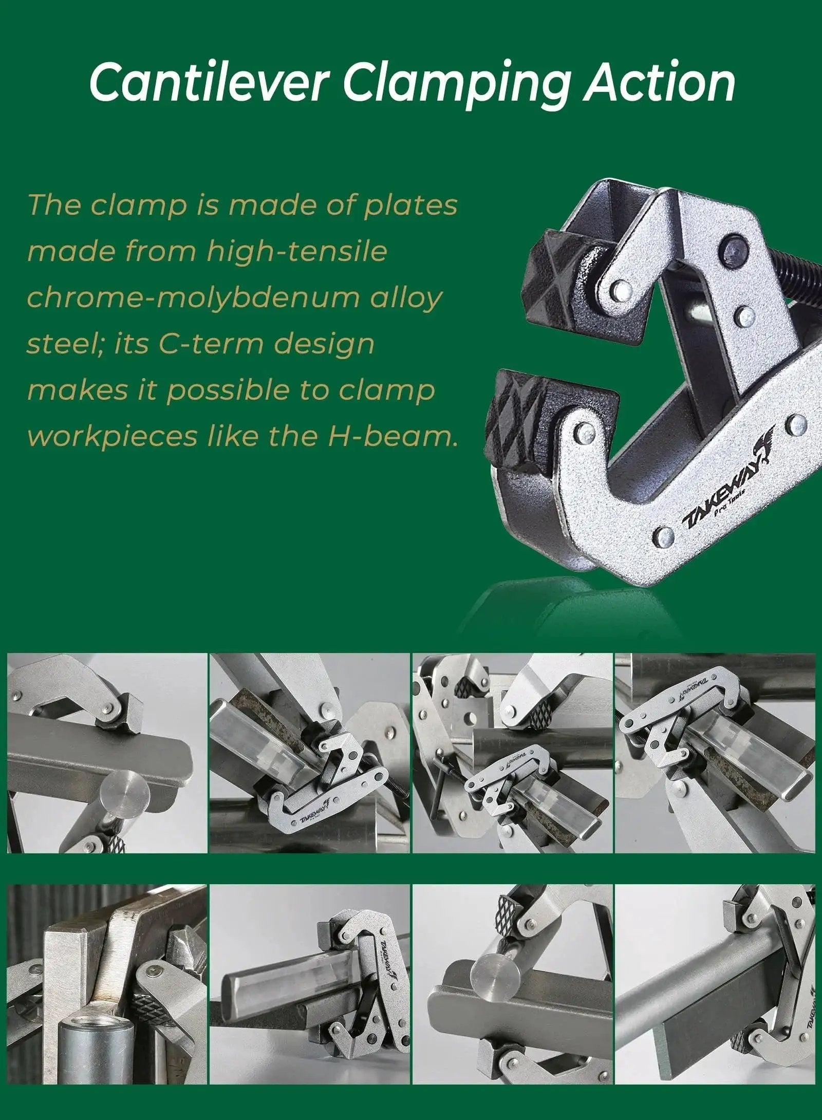 Deep Throat Welding And Fabrication Clamp showcasing cantilever clamping action and chrome-molybdenum alloy steel design
