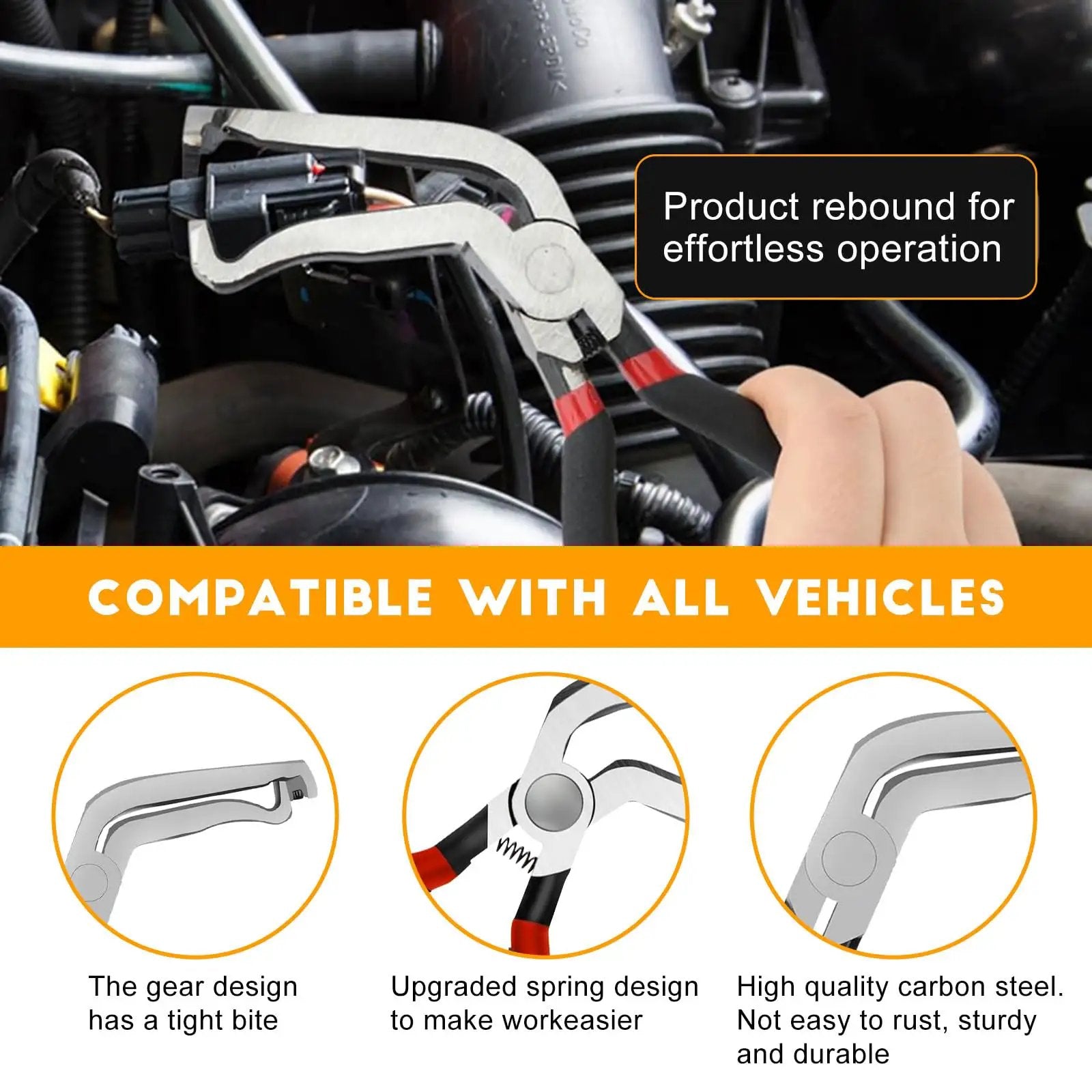 All In One Car Clip Pliers Set For Auto Disassembly, Multi Function Snap Ring Pliers in use, showing anti-slip handles.