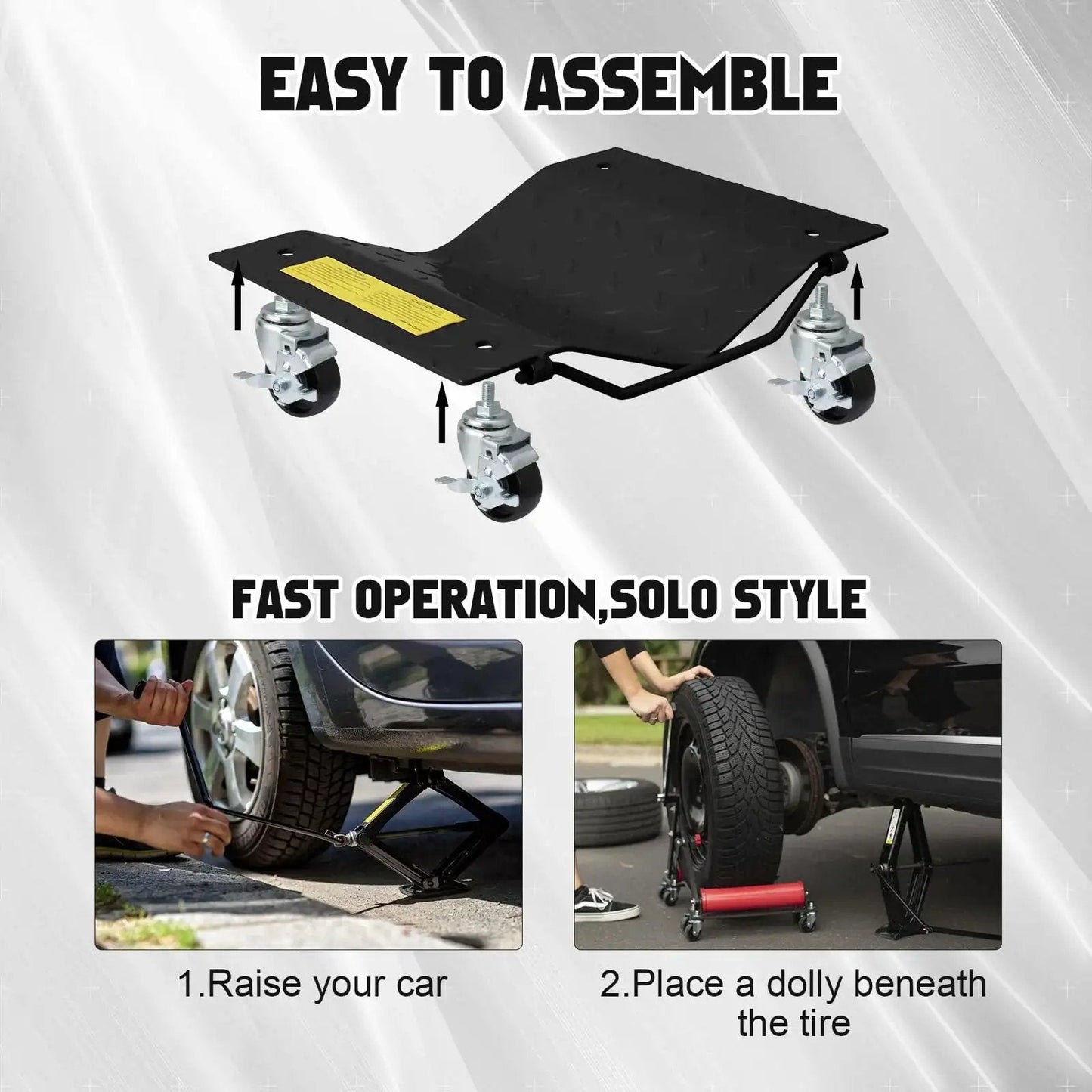 Heavy Duty Black Car Dollies Set Of 4 For Moving Cars With Large 3.5 Inch Steel Casters Anti Slip Rails Alloy Steel Construction