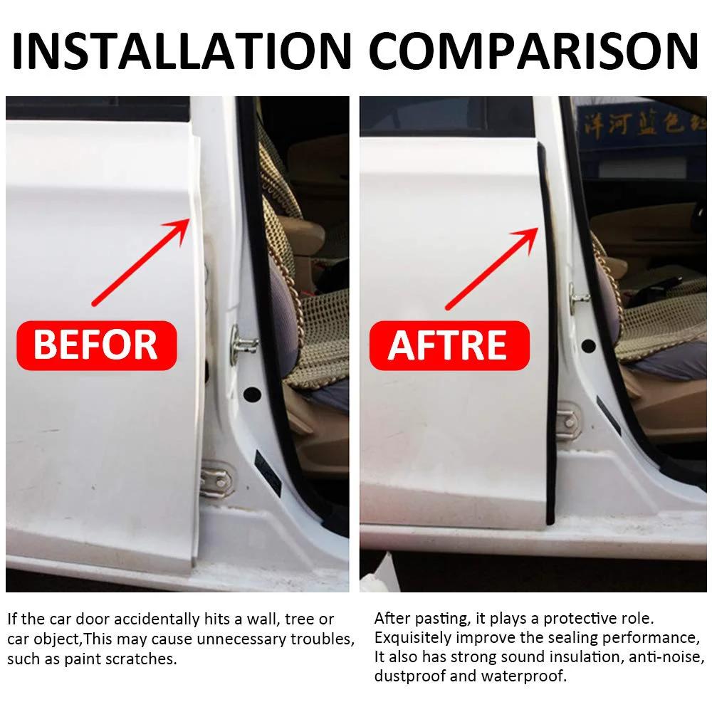 Before and after installation comparison of All Purpose Car Door Weather Stripping Seal Kit 20 Feet EPDM Foam Rubber.