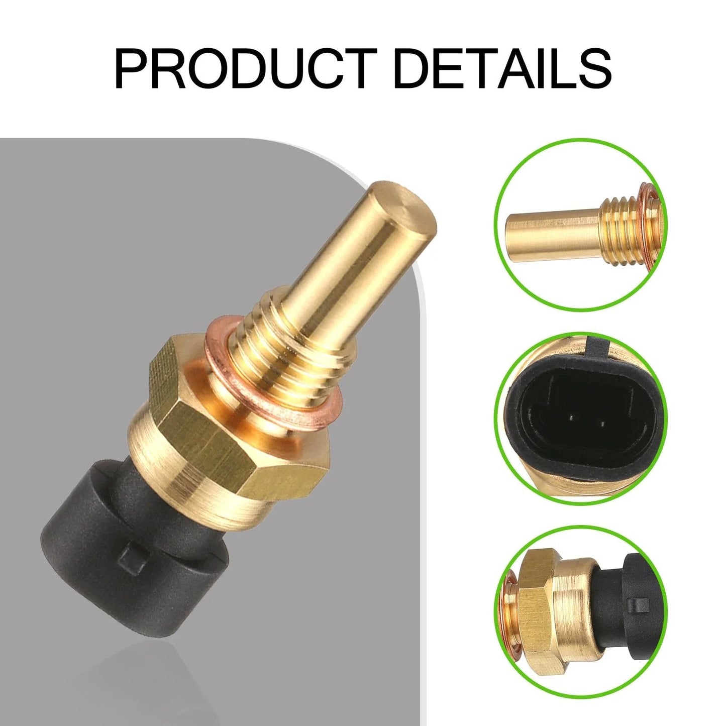 Car Engine Water Temperature Sensor for Vehicles, 1 Pack, Cooling Temperature Sensor, gold-finished, Delphi compatible, 2-pin plug design