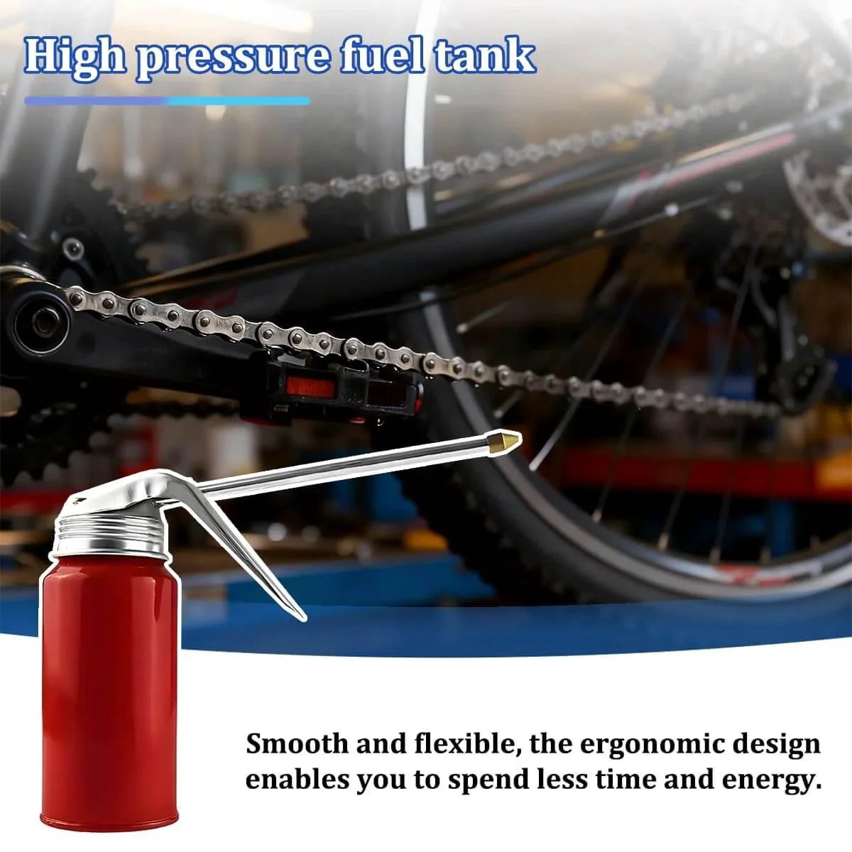 Car Oil Can Pump Oiler 200 Ml High Pressure Cold Rolled Steel Spray Gun with Spout near bicycle gear