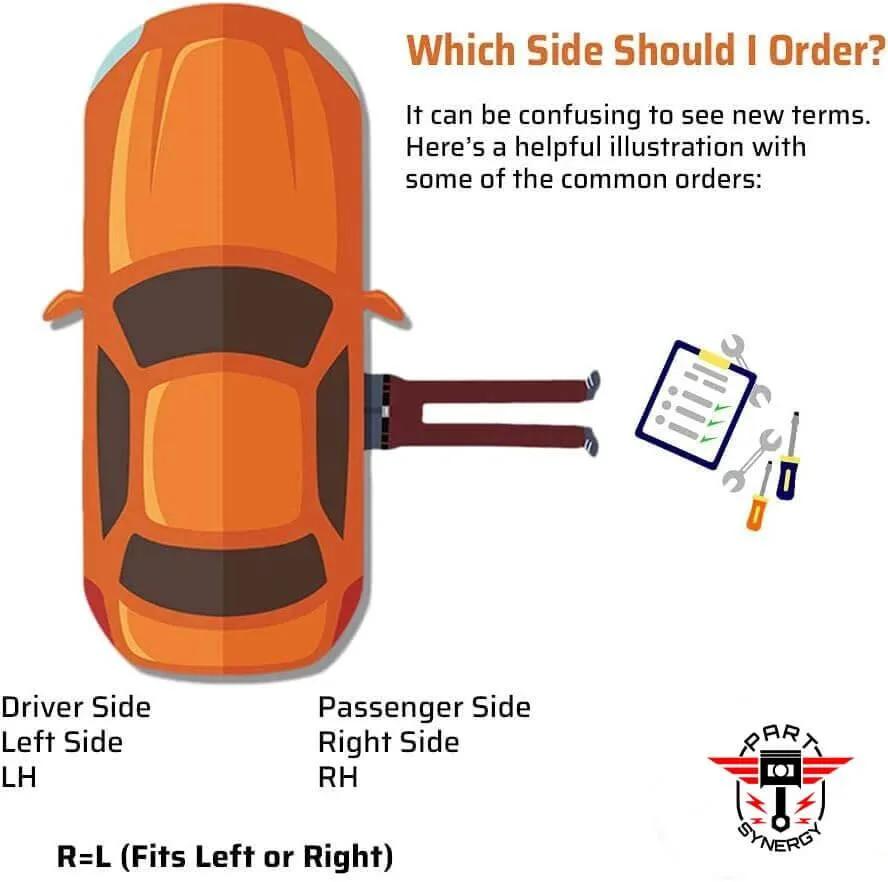 Top view of car showing left and right side with tools, illustrating driver and passenger sides.