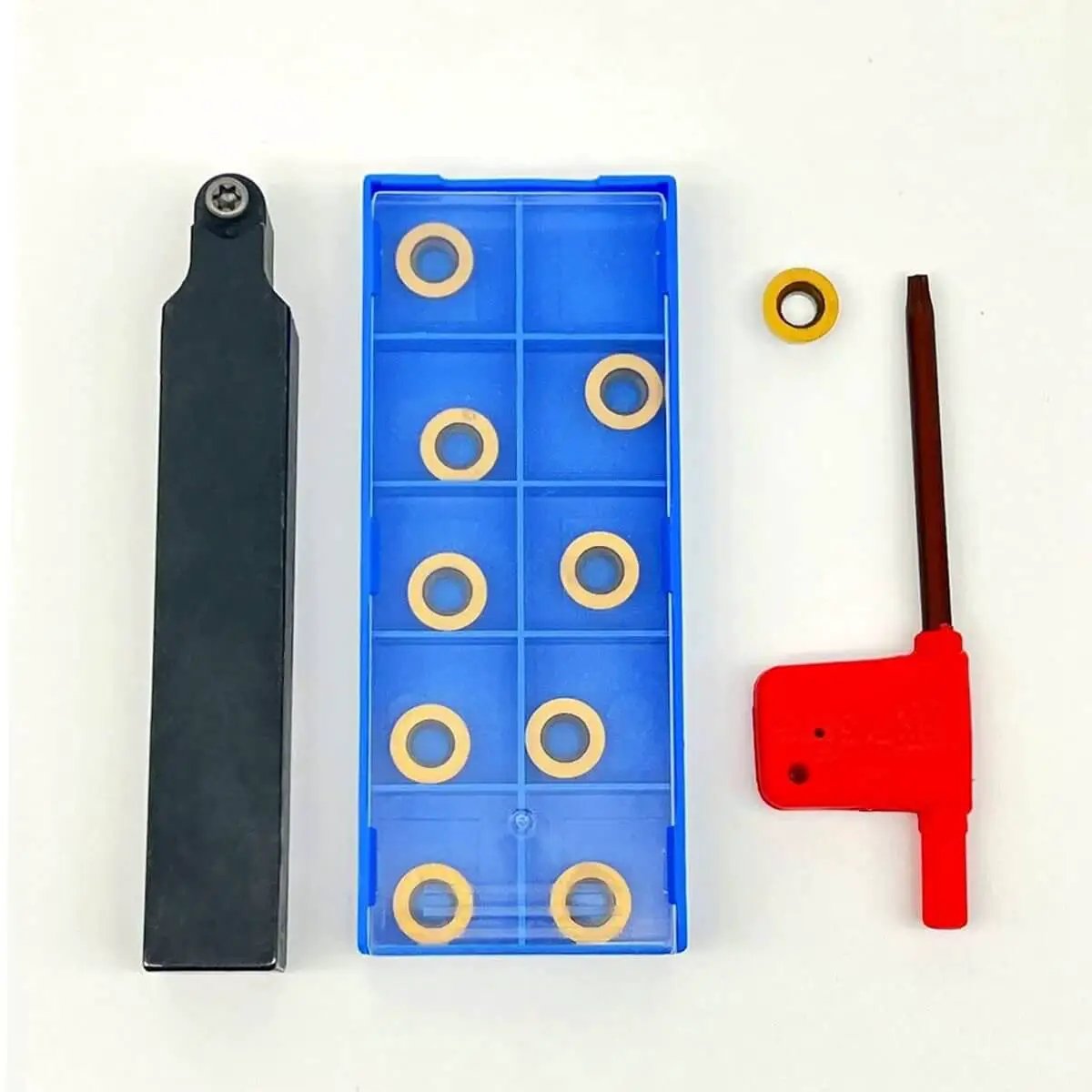 Indexable Carbide Turning Inserts Kit With Five Eighth Inch 16mm Shank Tool Holder For Metal Lathe And CNC Milling Pro Grade Cutting Set Including RPMT10T3MO SRDPN1616H10 Ten Inserts And One Wrench