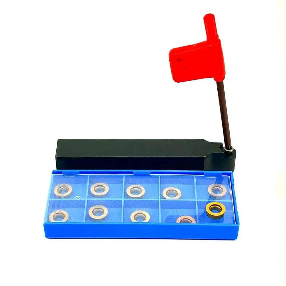 Indexable Carbide Turning Inserts Kit With Five Eighth Inch 16mm Shank Tool Holder For Metal Lathe And CNC Milling Pro Grade Cutting Set Including RPMT10T3MO SRDPN1616H10 Ten Inserts And One Wrench