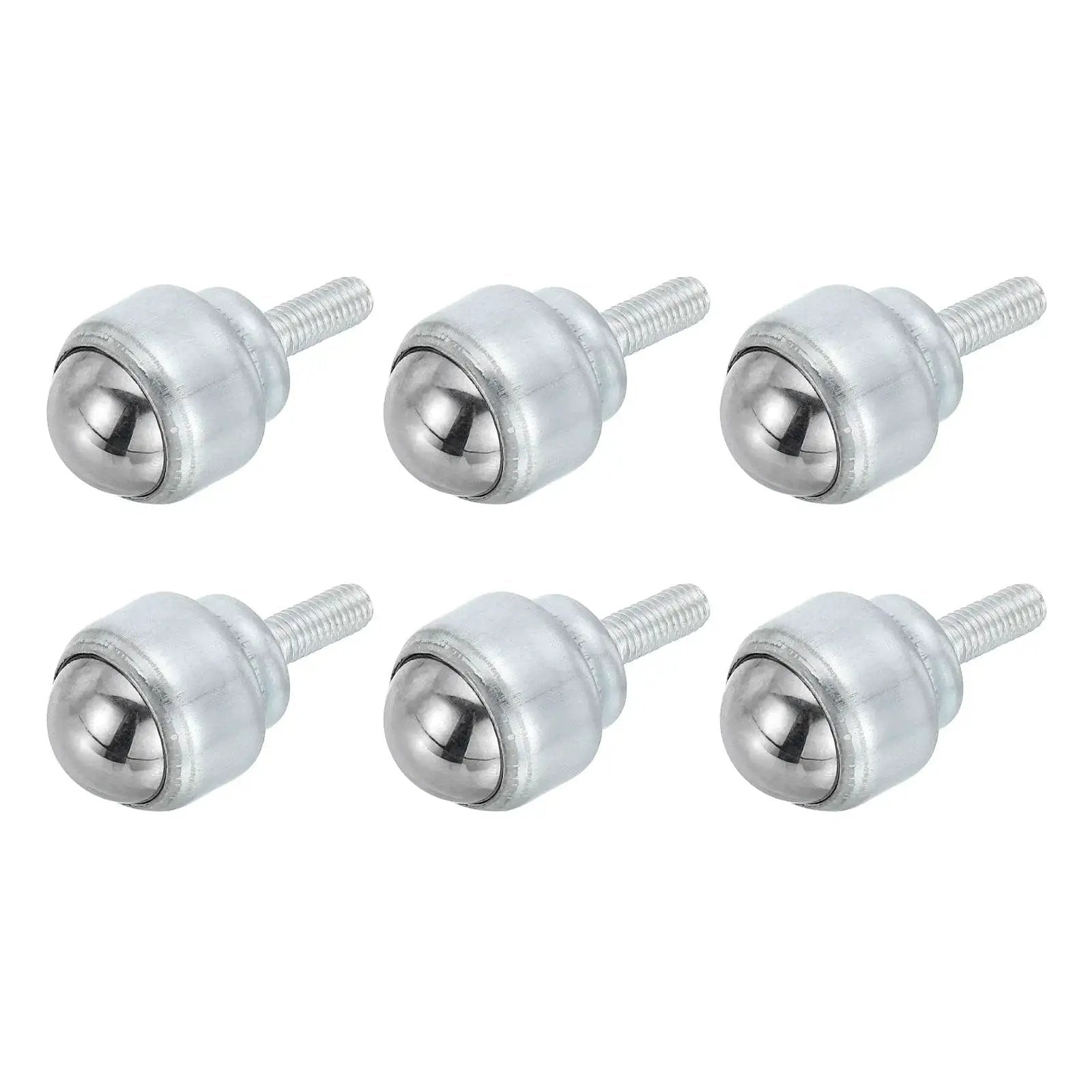 Set of 6 Roller Ball Transfer Bearings, 3/4 Inch, with 23x23 mm base, carbon steel for smooth furniture and conveyor movement.