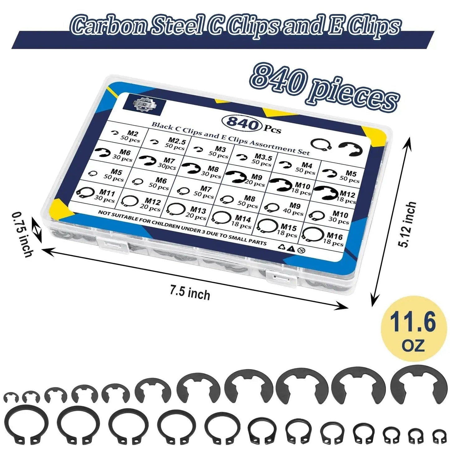 All In One C Clips And E Clips Kit For Machinery And DIY Projects ZQZ 840Pcs External Retaining Rings assortment