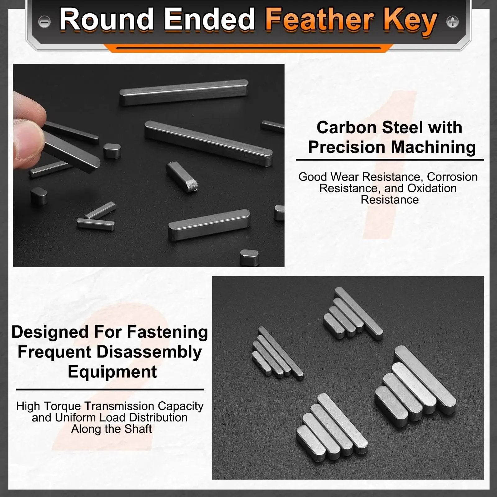 Image of Round Ended Feather Key Set For Shaft Keyways 5 Pcs 6x6x60mm Carbon Steel Key Stock with precision machining features.