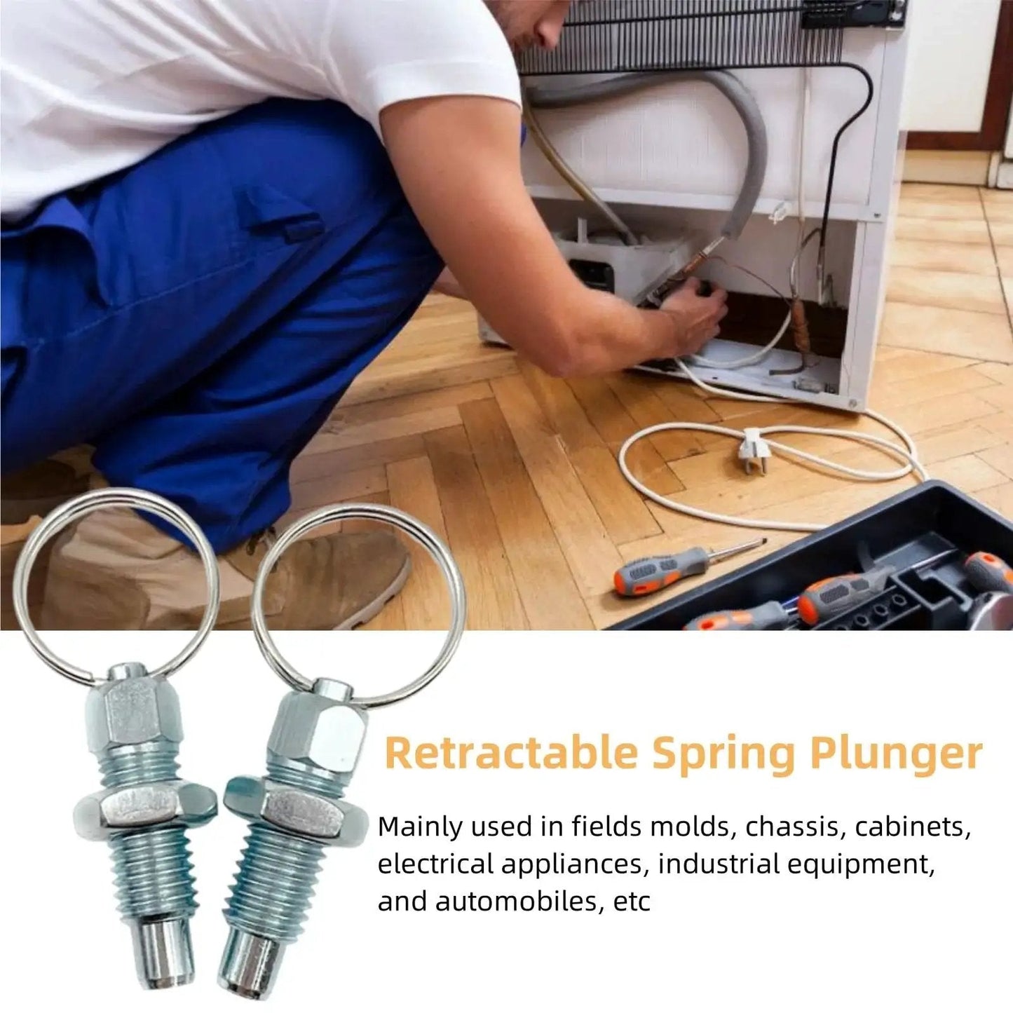 Carbon Steel Pull Ring Indexing Plungers Set Of Six With Retractable Spring Mechanism shown in use with electrical equipment setup