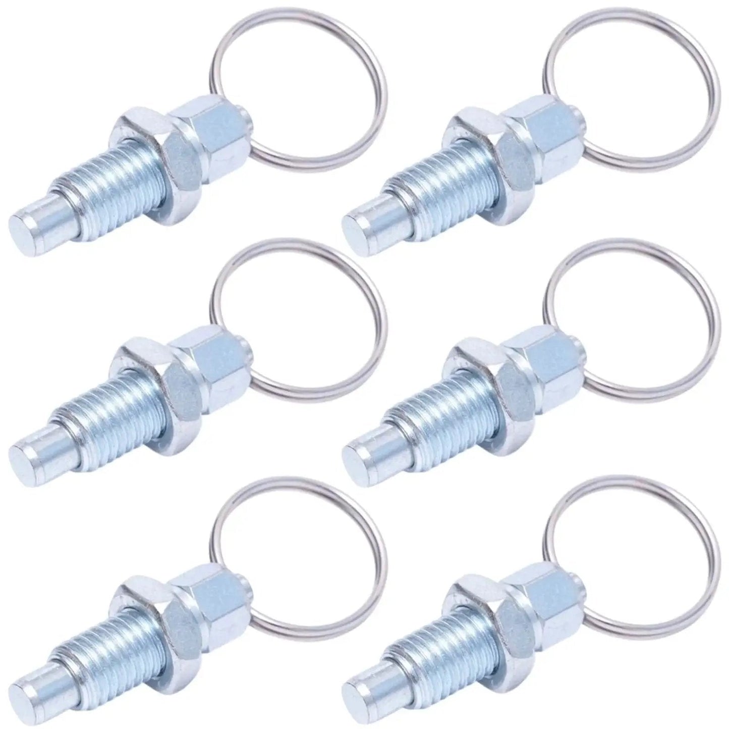 Carbon Steel Pull Ring Indexing Plungers Set Of Six With Retractable Spring Mechanism And Quick Release Pins M12 Thread 23mm Length