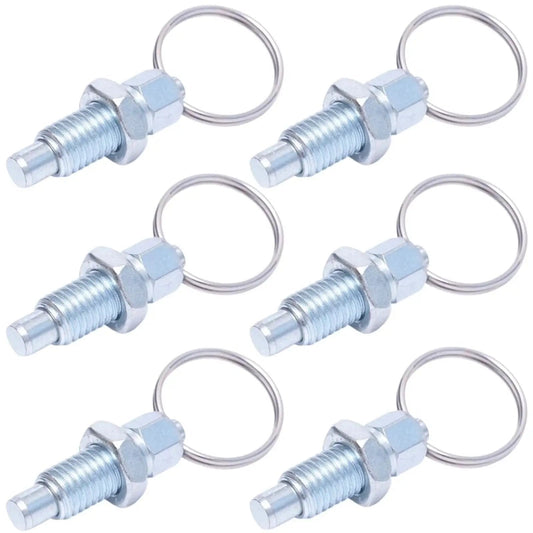 Carbon Steel Pull Ring Indexing Plungers Set Of Six With Retractable Spring Mechanism And Quick Release Pins M12 Thread 23mm Length