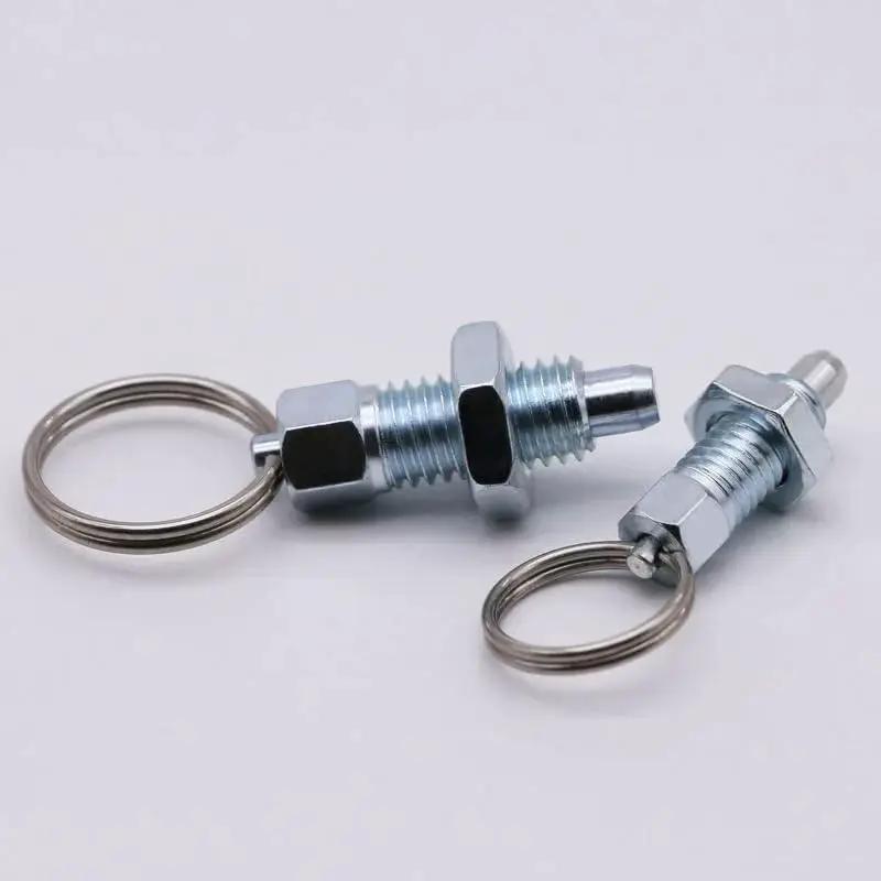 Carbon Steel Pull Ring Indexing Plungers Set Of Six With Retractable Spring Mechanism M12 Thread 23mm Length, close-up view
