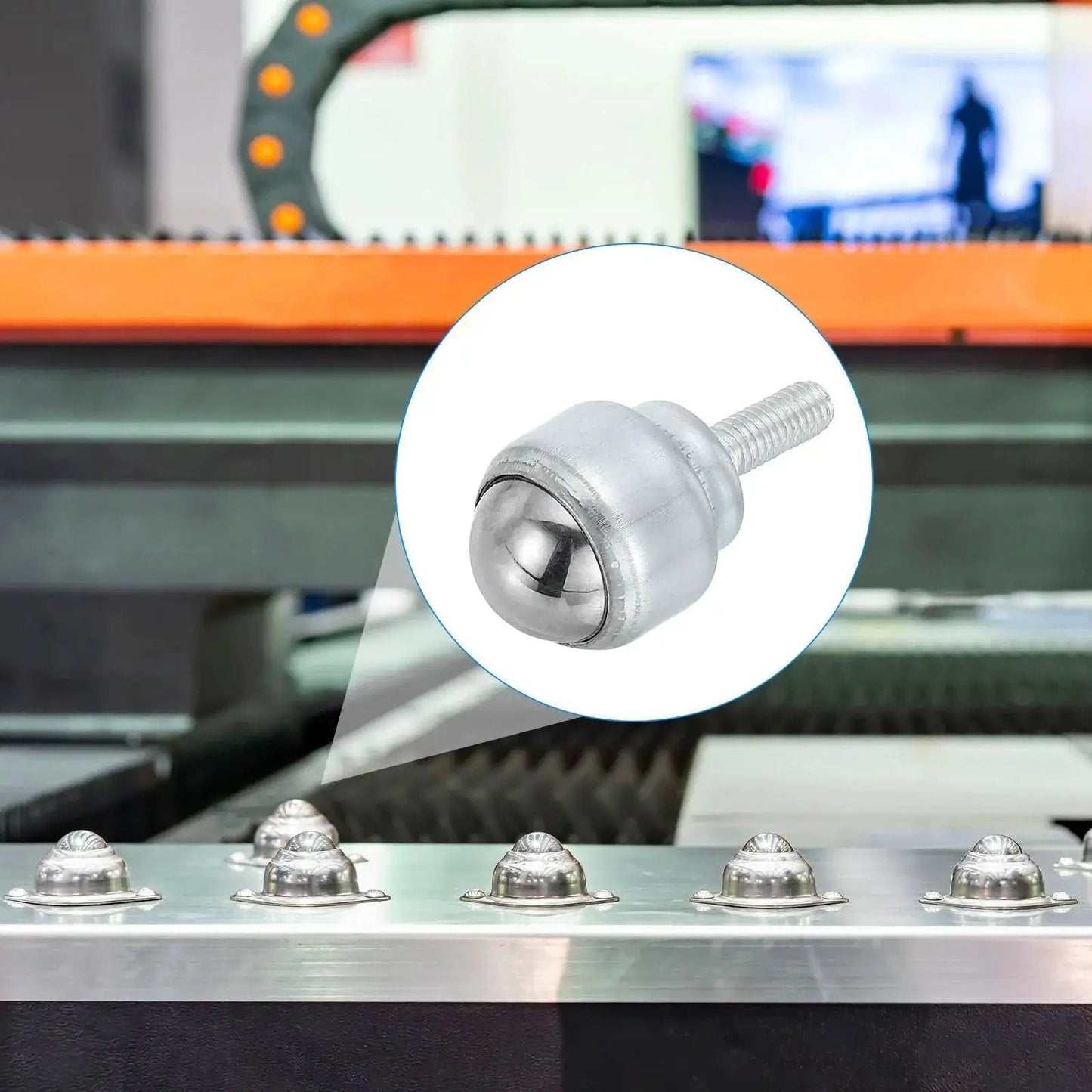Close-up of Roller Ball Transfer Bearing Three Quarters Inch Six Pieces Round Ball Transfer Unit Carbon Steel Caster for conveyor setup