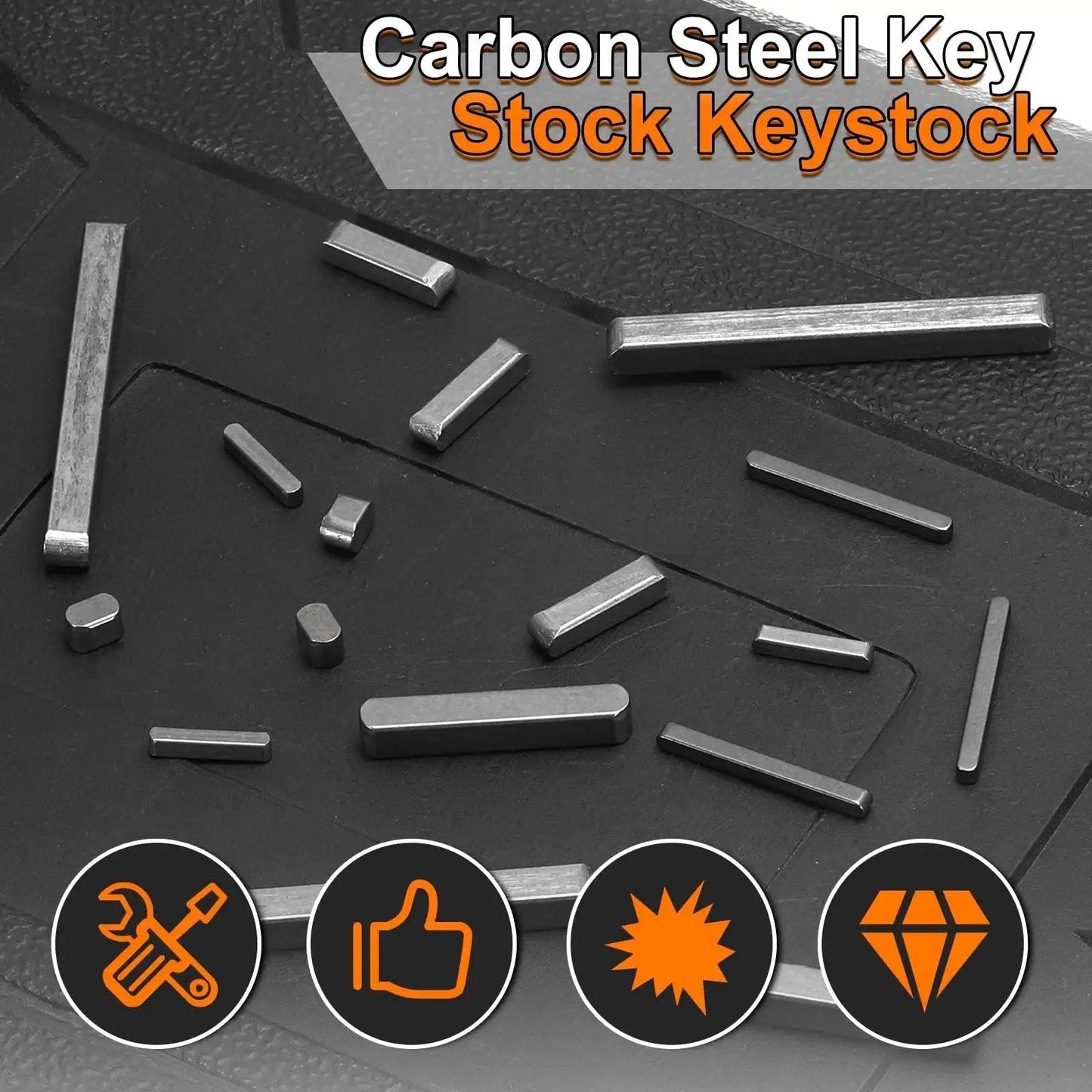 Round Ended Feather Key Set For Shaft Keyways 5 Pcs 6x6x60mm Carbon Steel Key Stock on black background