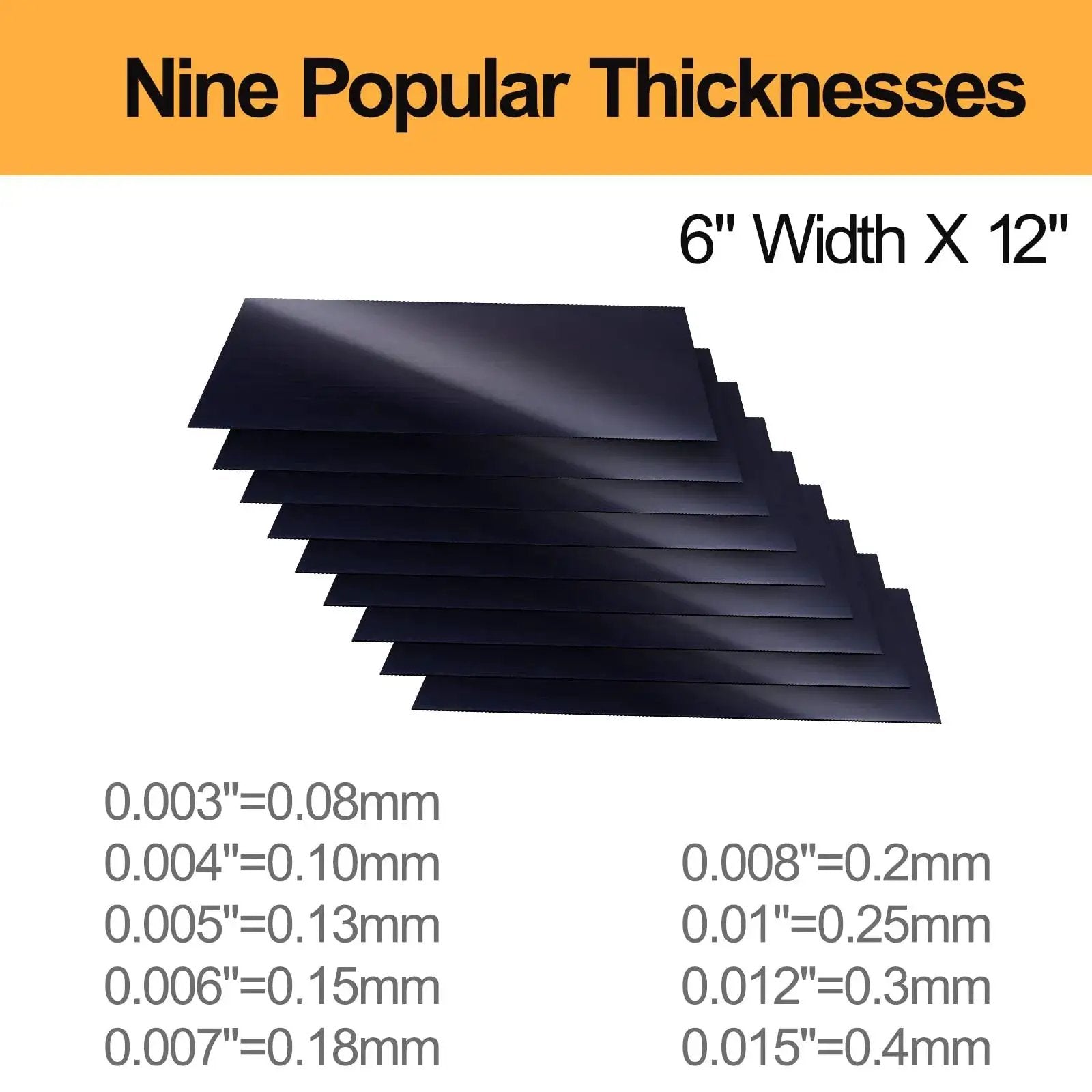 Carbon Steel Shim Stock Assortment Set, 6 Inch Wide By 12 Inch Long, Nine Thicknesses From 0.003 To 0.015 Inch including sizes shown