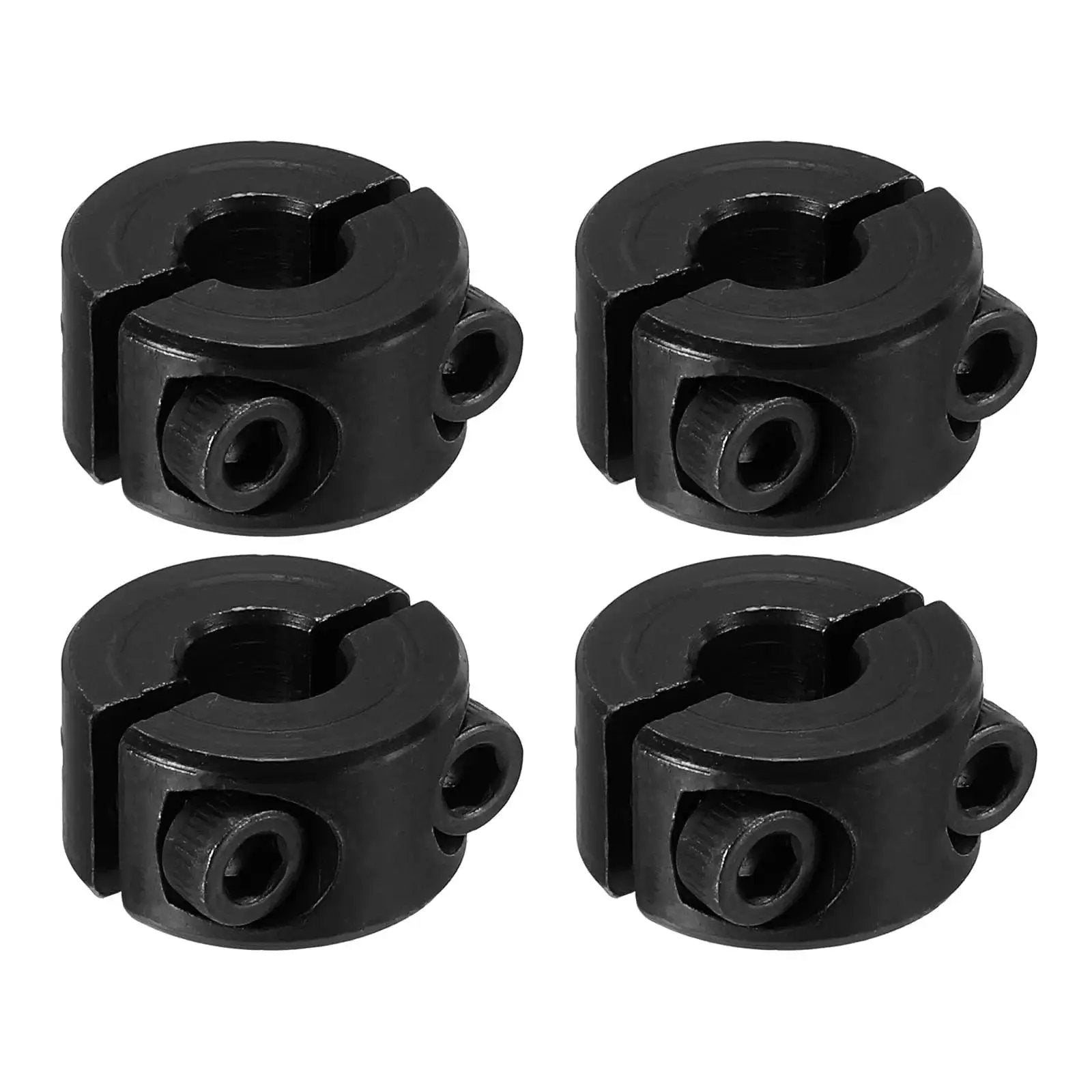 Four Pack Split Shaft Collar 6mm Bore 16mm OD 9mm Thick High Clamp Strength Two Piece Locking Design, ideal for automotive and robotics.